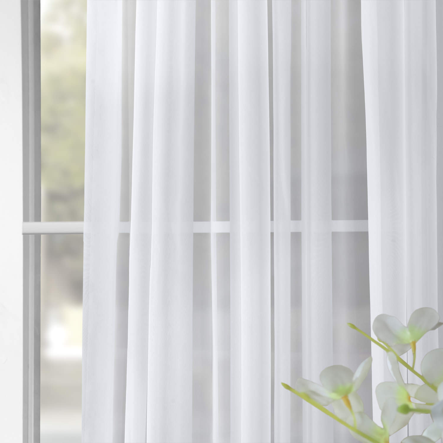 Extra Wide Solid White Voile Poly Sheer Curtain