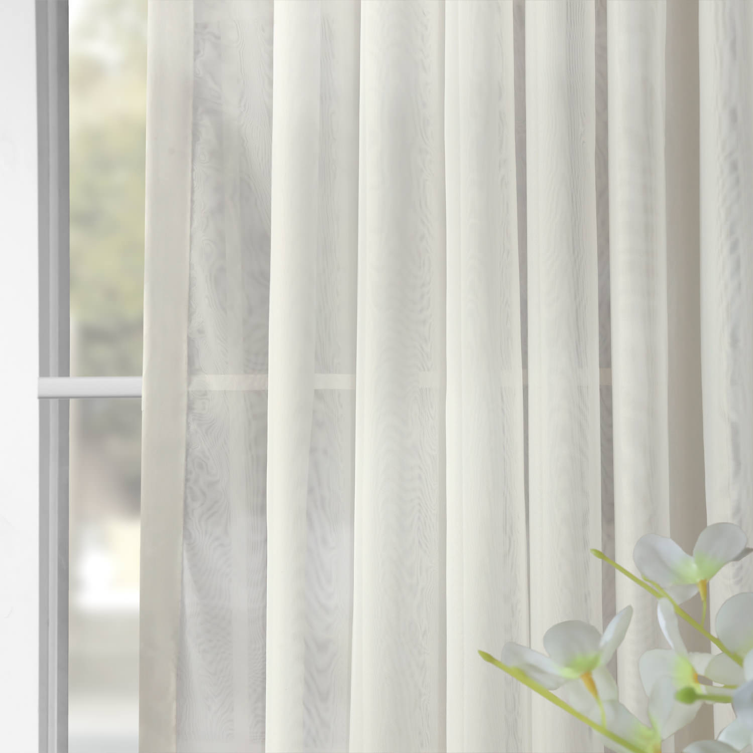 Extra Wide Double Layered Off White Sheer Curtain