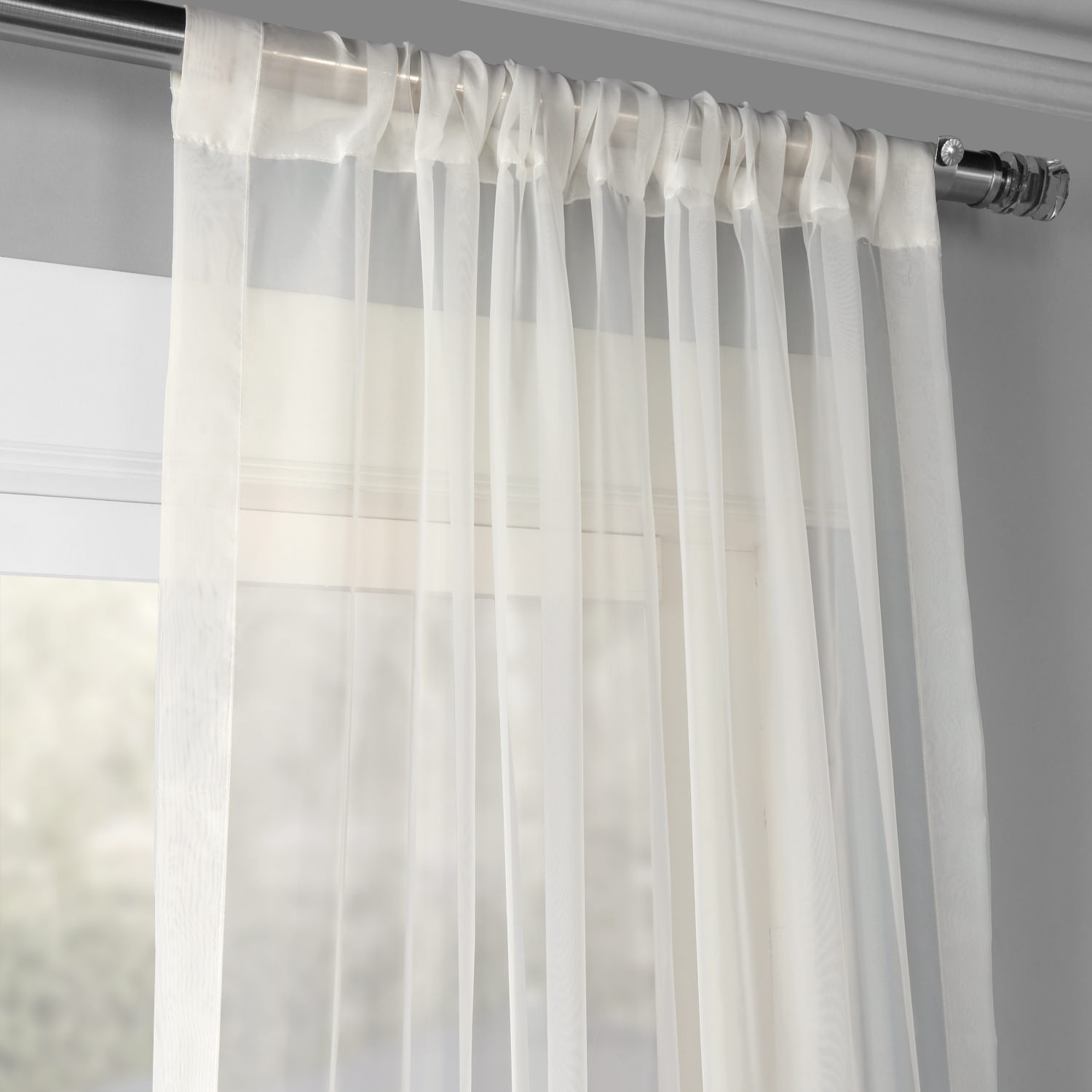 Solid Off White Voile Poly Sheer Curtain Pair (2 Panels)