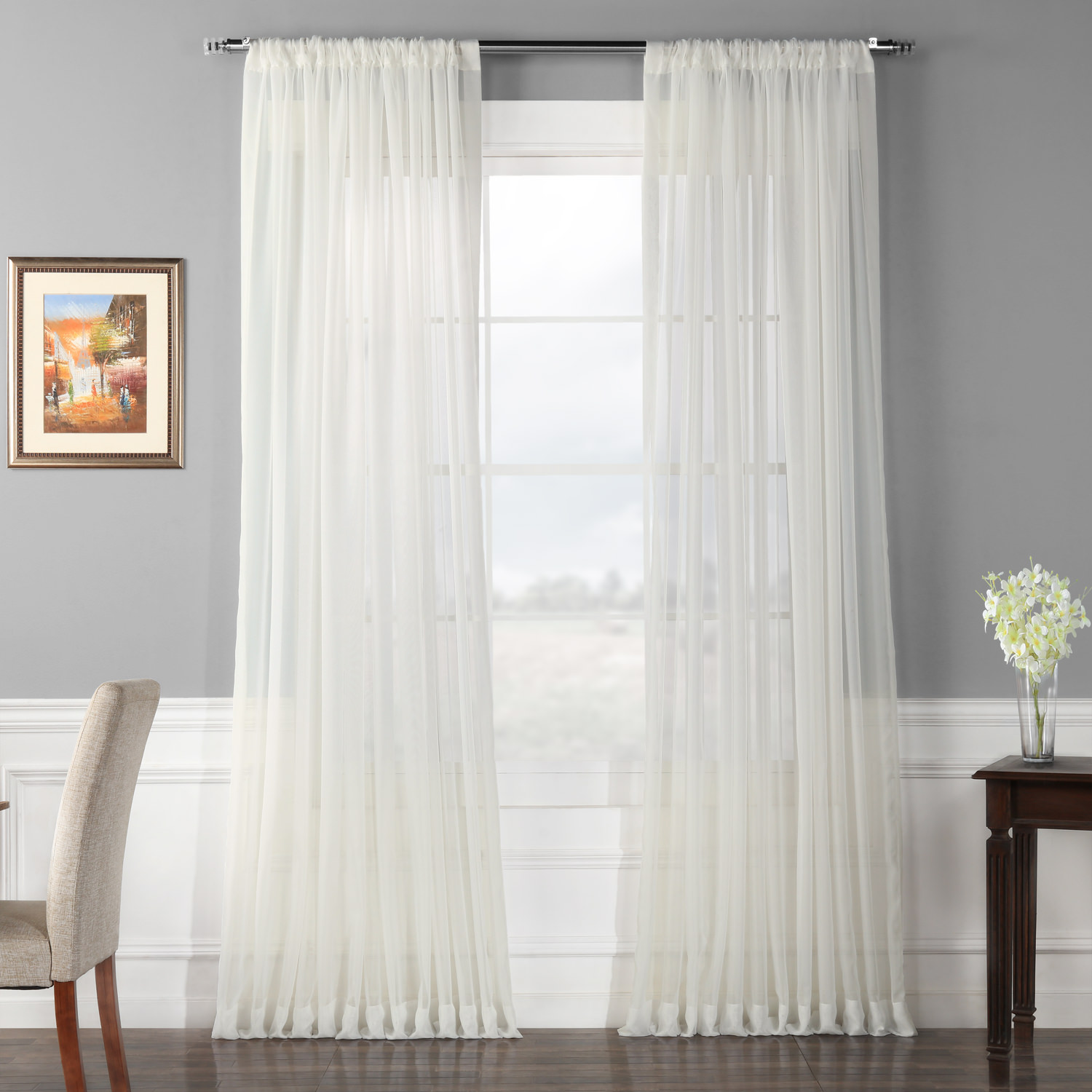 Solid Off White Extra Wide Voile Poly Sheer Curtain