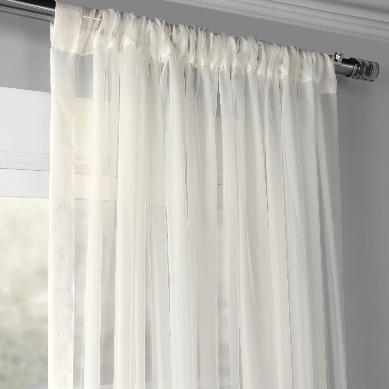 Solid Off White Extra Wide Voile Poly Sheer Curtain