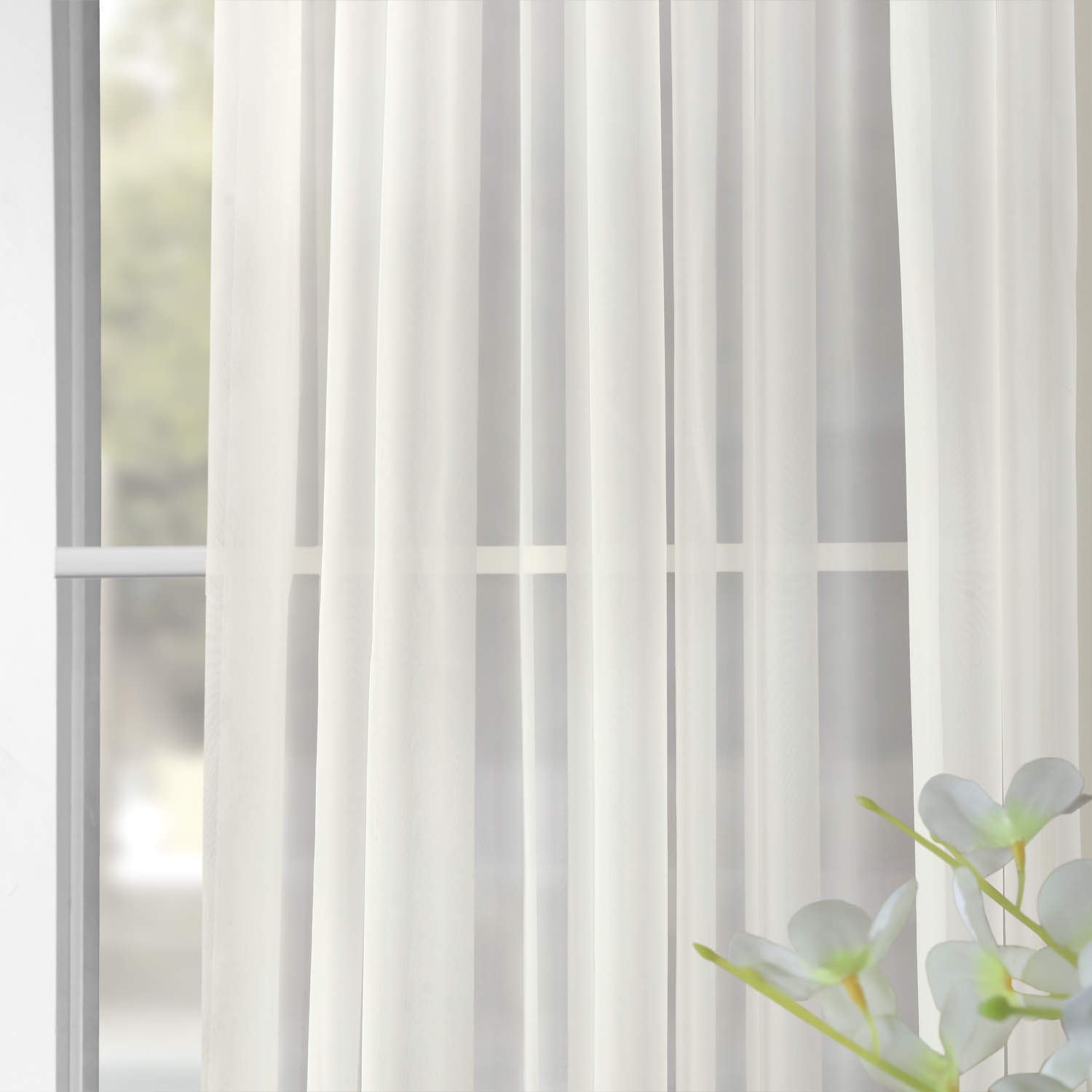 Solid Off White Extra Wide Voile Poly Sheer Curtain