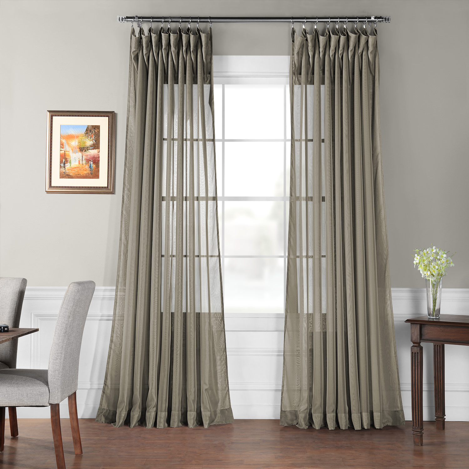 Extra Wide Double Layered Museum Grey Sheer Curtain