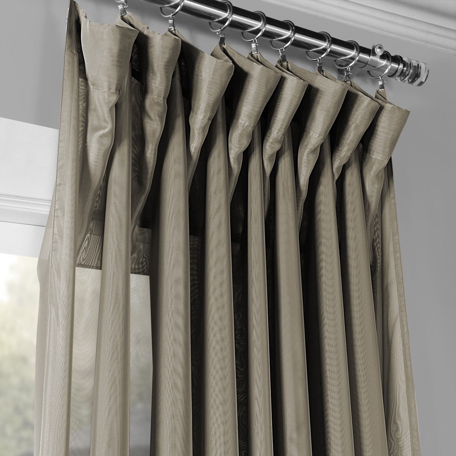 Extra Wide Double Layered Museum Grey Sheer Curtain