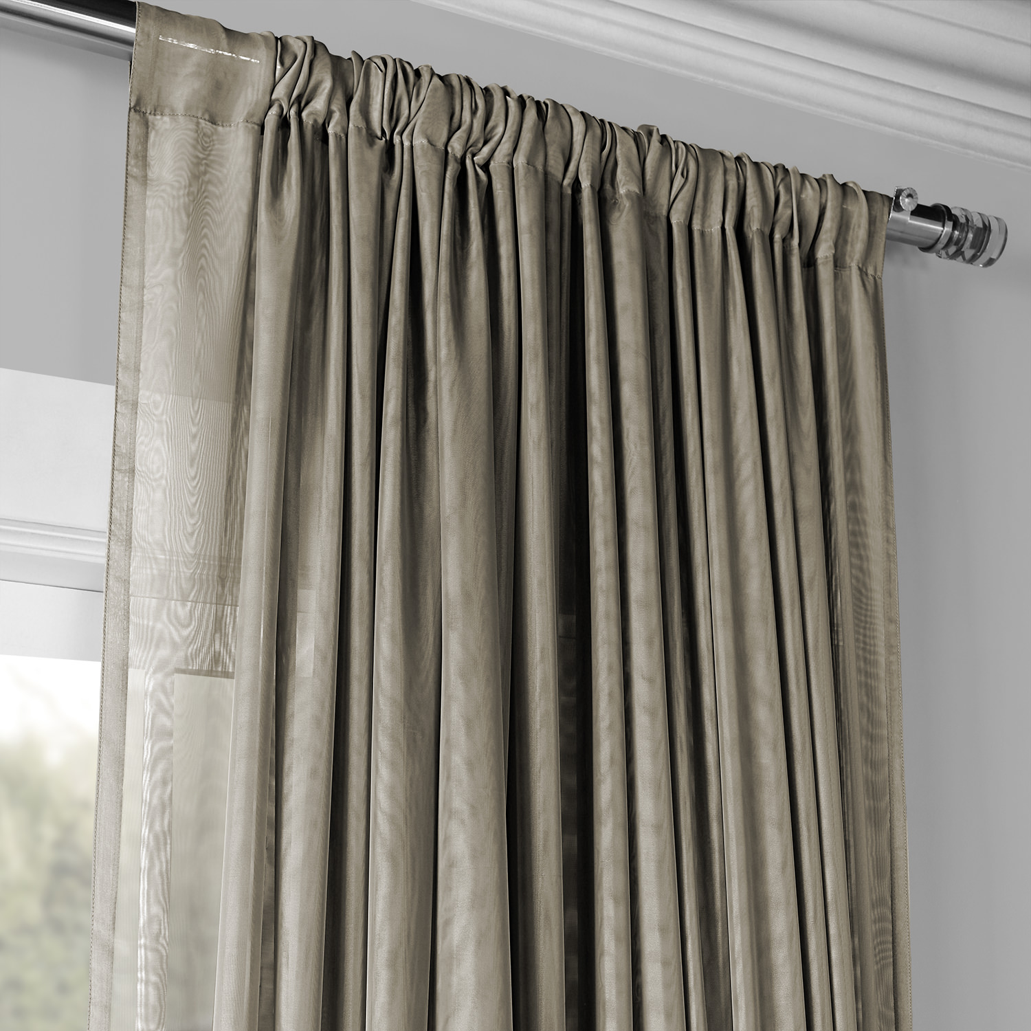 Extra Wide Double Layered Museum Grey Sheer Curtain