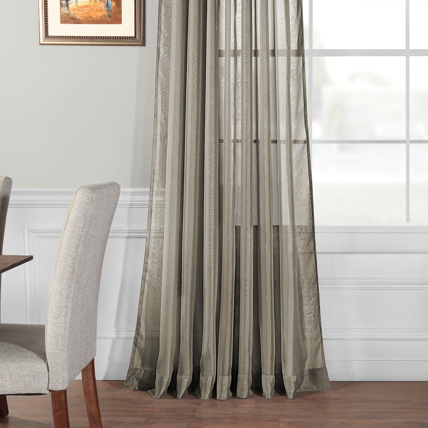 Extra Wide Double Layered Museum Grey Sheer Curtain