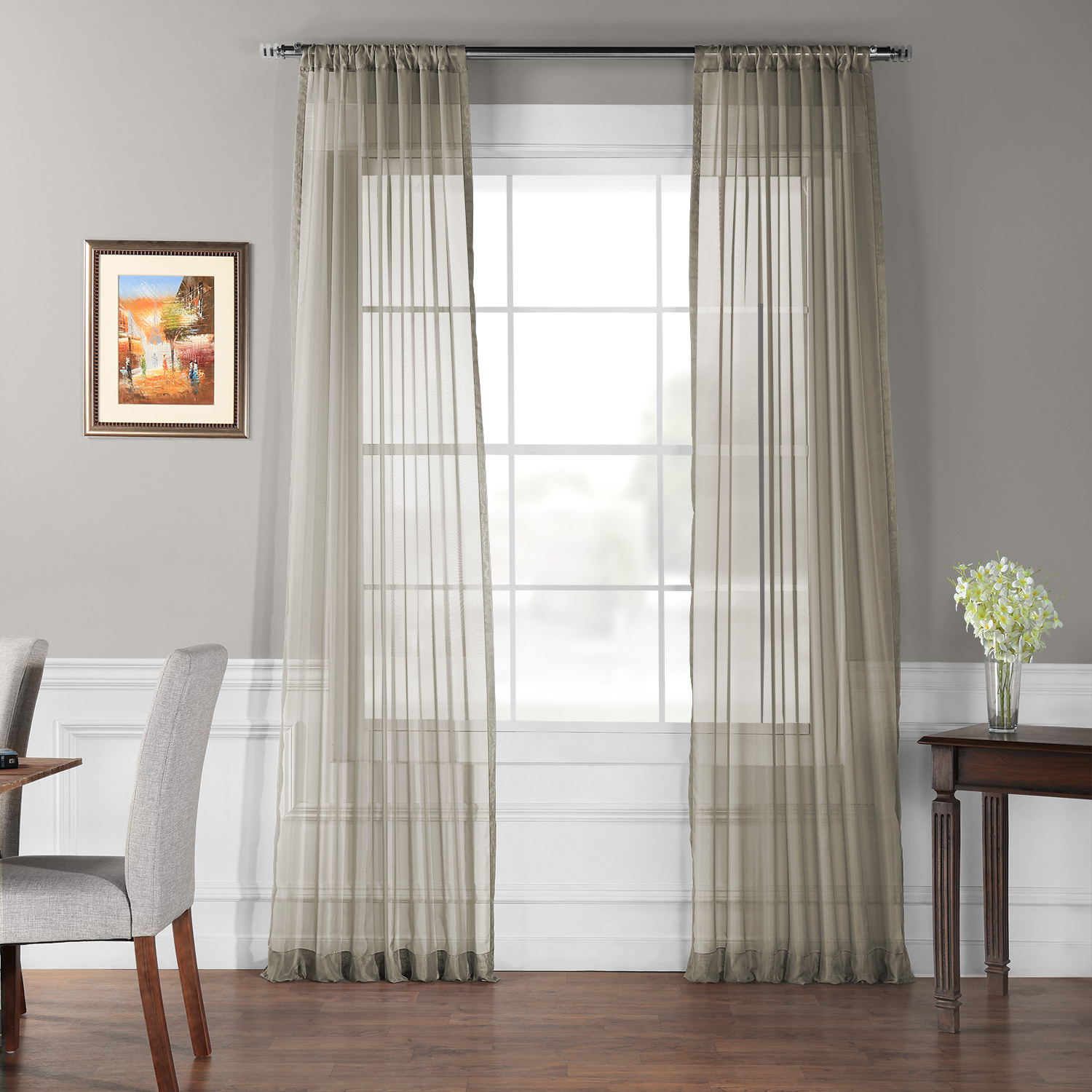 Solid Museum Grey Voile Poly Sheer Curtain Pair (2 Panels)