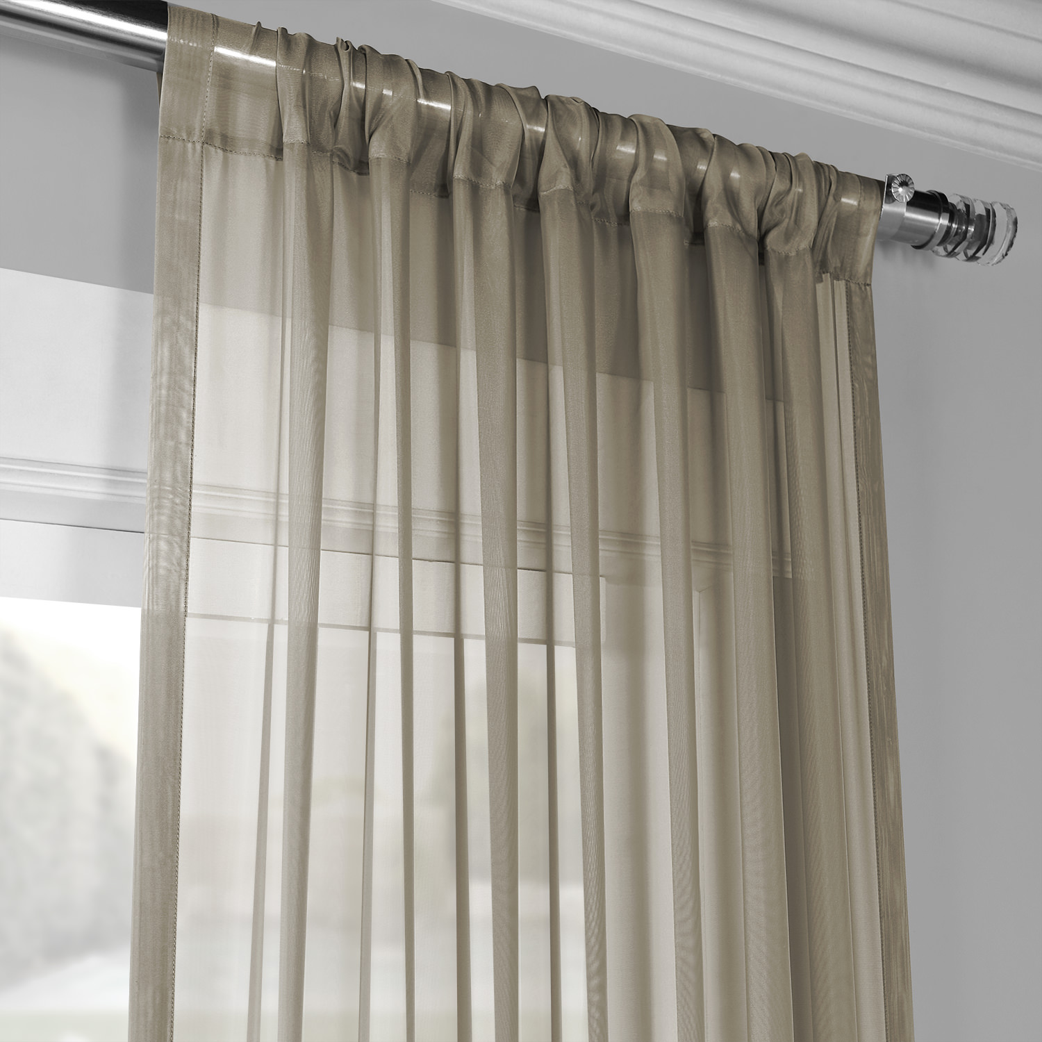 Solid Museum Grey Voile Poly Sheer Curtain Pair (2 Panels)