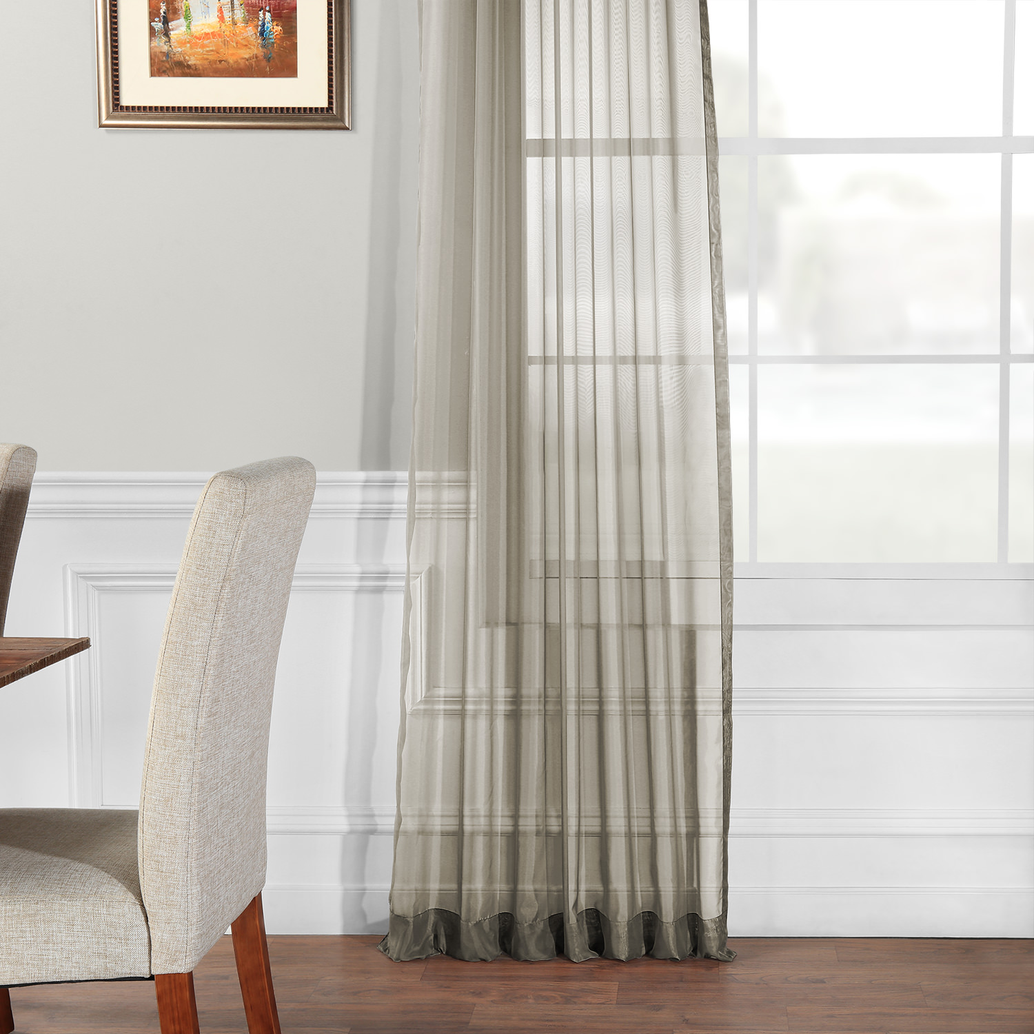 Solid Museum Grey Voile Poly Sheer Curtain Pair (2 Panels)