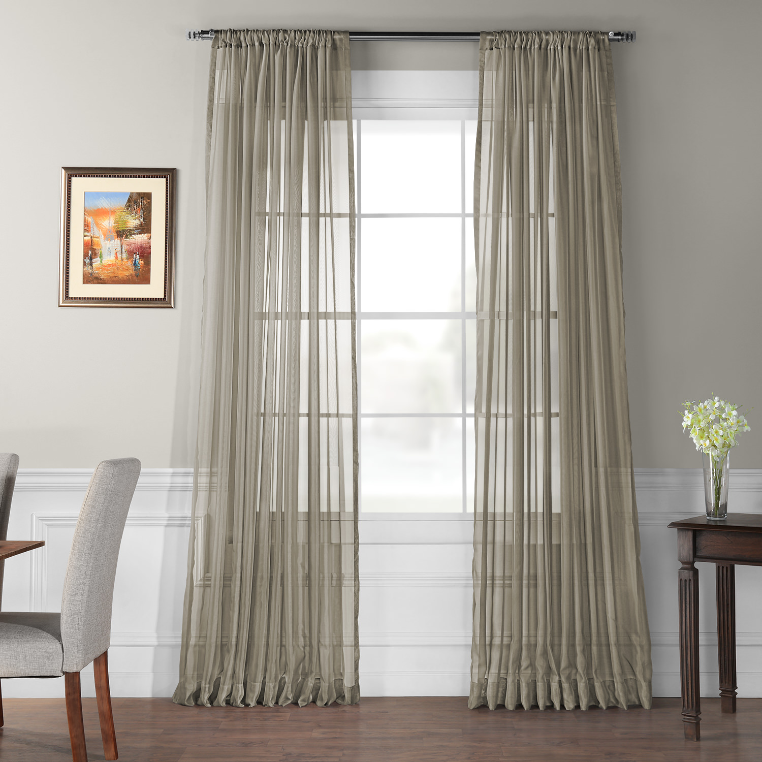 Extra Wide Solid Museum Grey Voile Poly Sheer Curtain