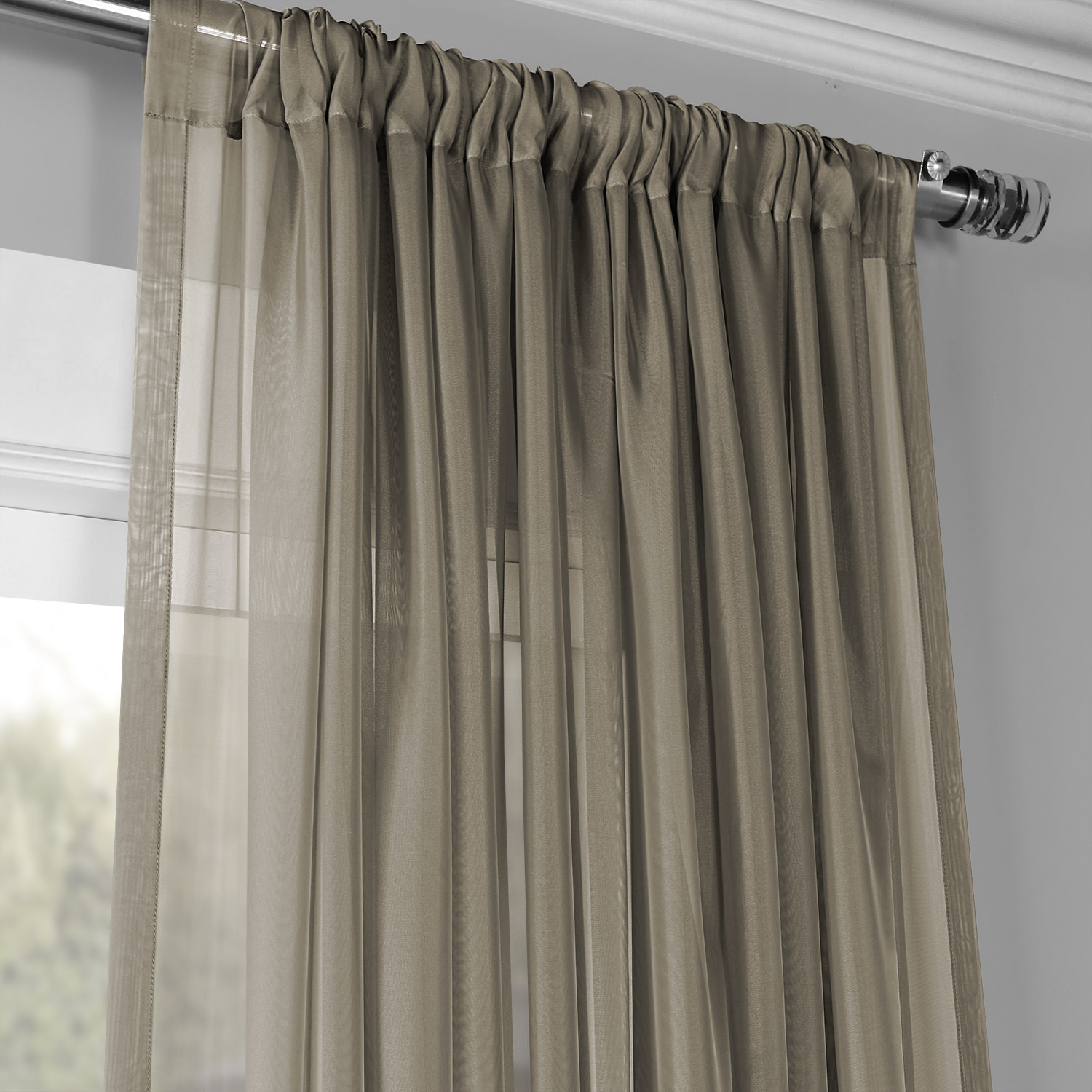 Extra Wide Solid Museum Grey Voile Poly Sheer Curtain