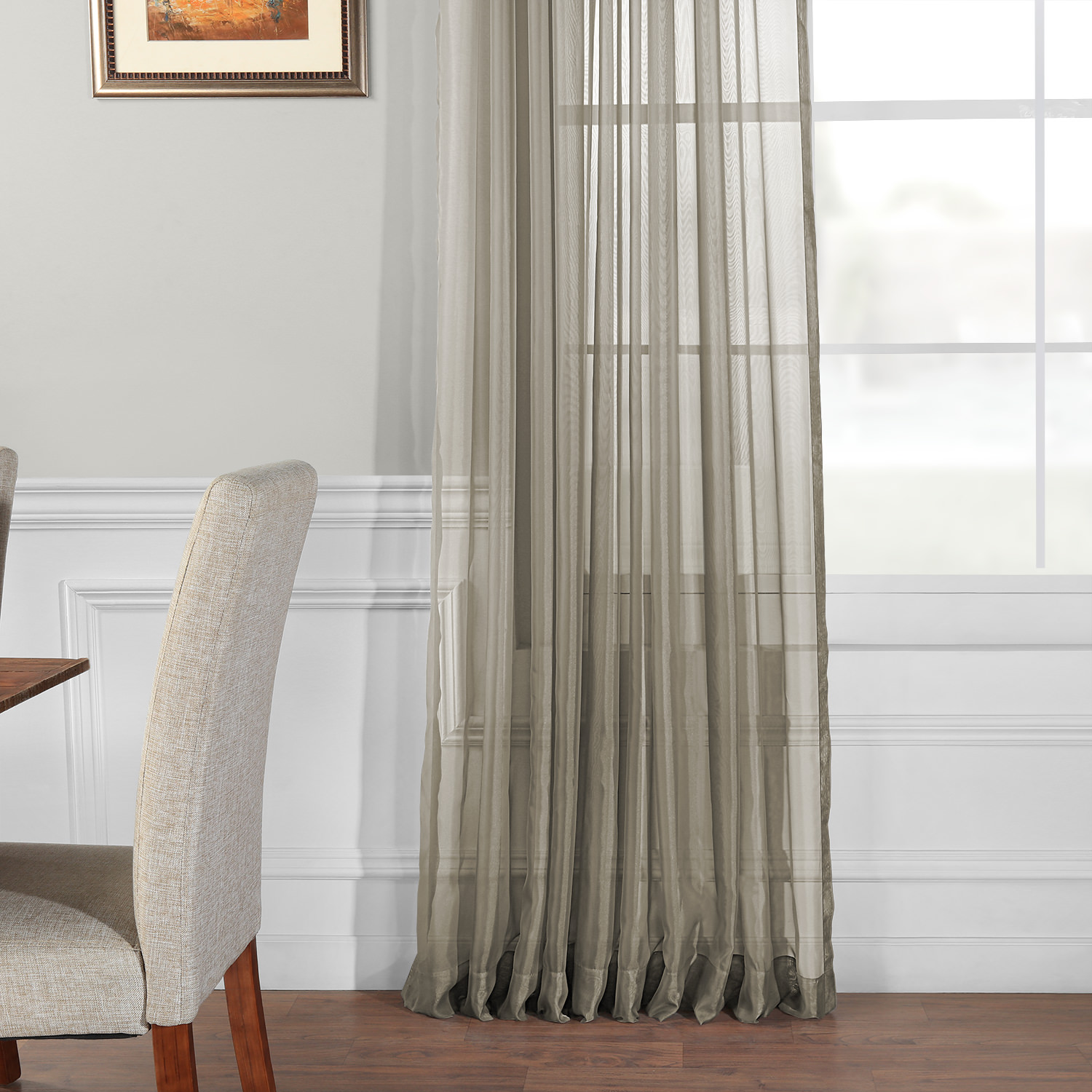 Extra Wide Solid Museum Grey Voile Poly Sheer Curtain