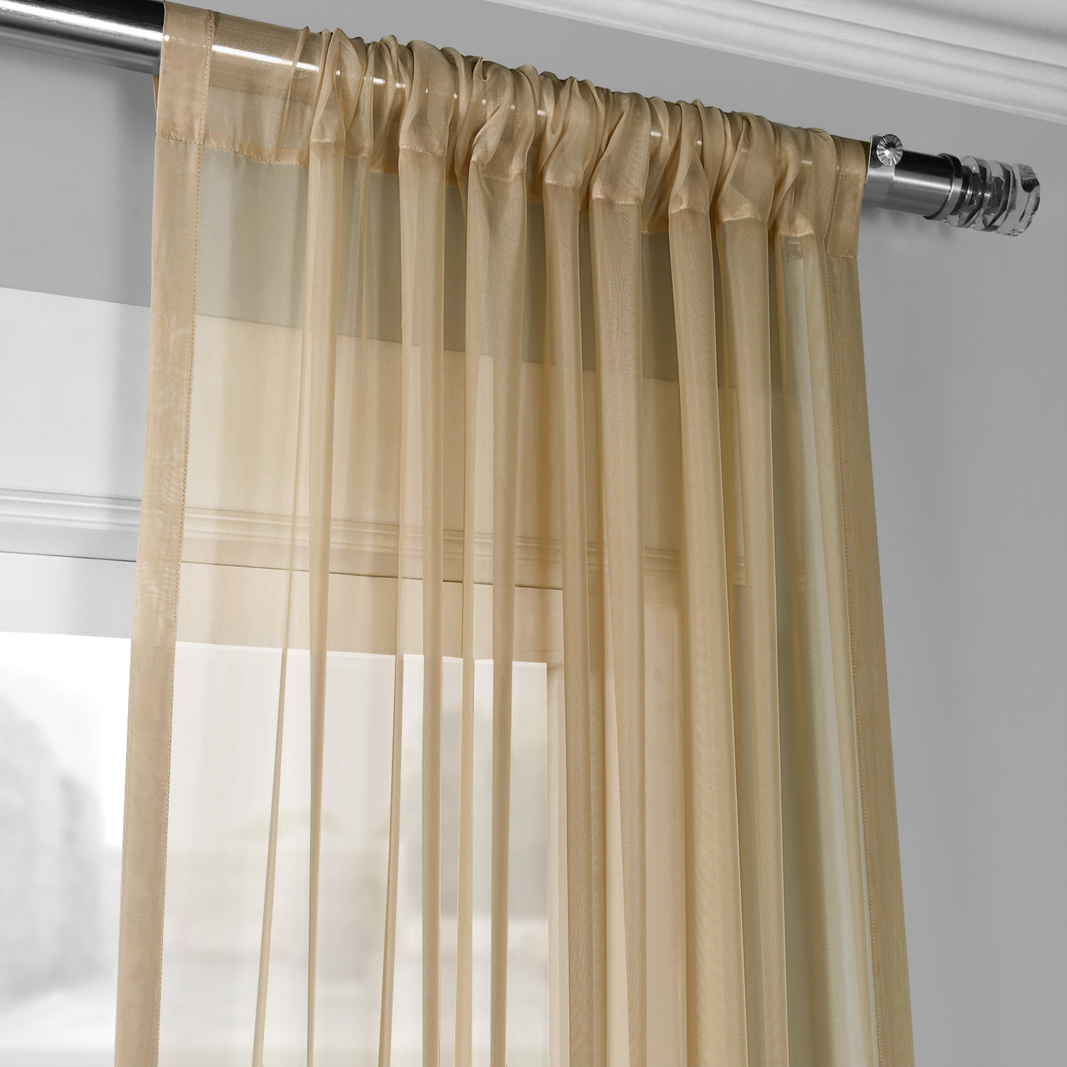 Solid Soft Tan Voile Poly Sheer Curtain Pair (2 Panels)