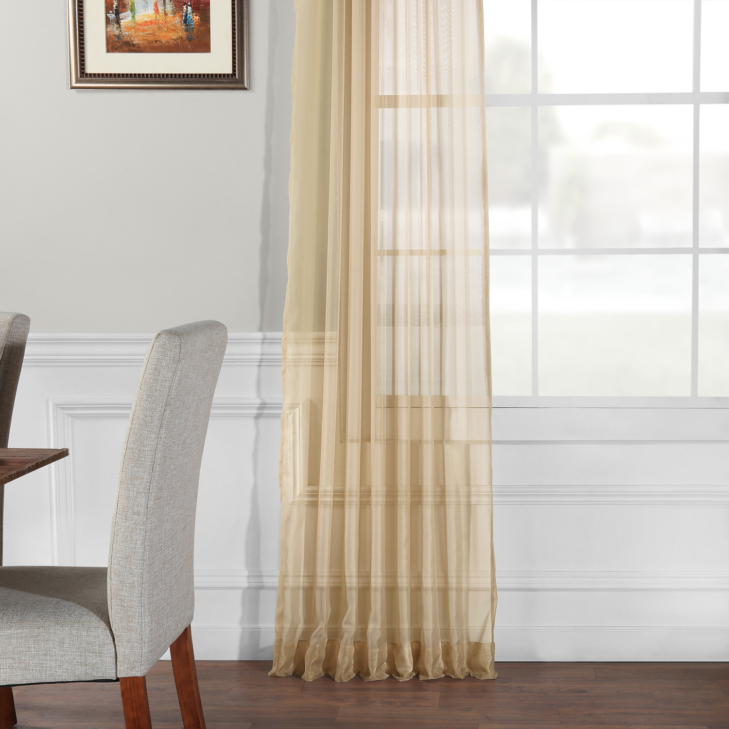 Solid Soft Tan Voile Poly Sheer Curtain Pair (2 Panels)