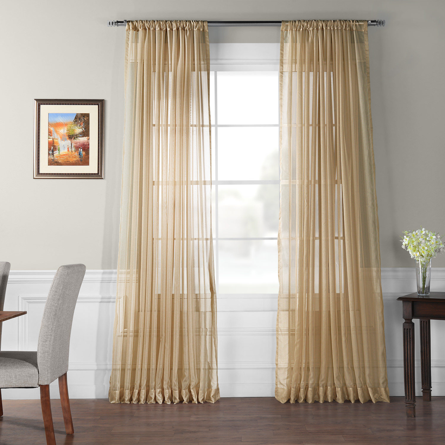 Extra Wide Solid Soft Tan Voile Poly Sheer Curtain