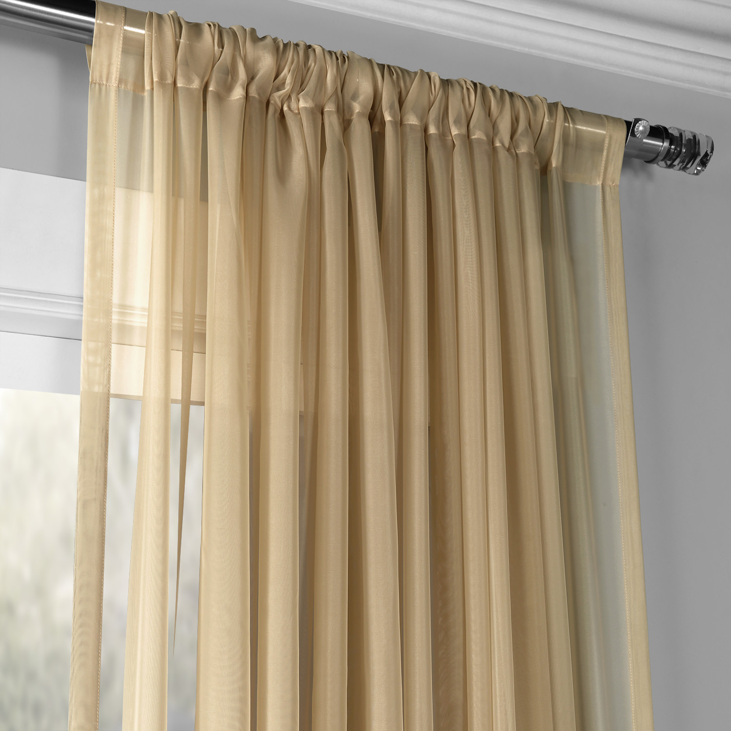 Extra Wide Solid Soft Tan Voile Poly Sheer Curtain