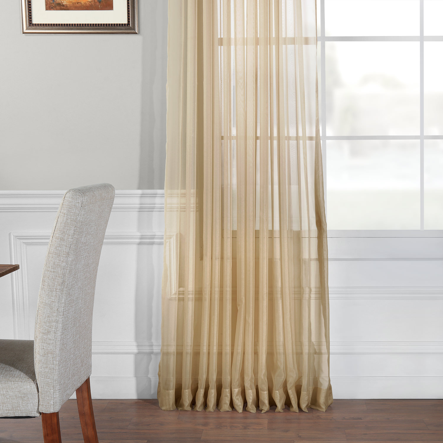 Extra Wide Solid Soft Tan Voile Poly Sheer Curtain