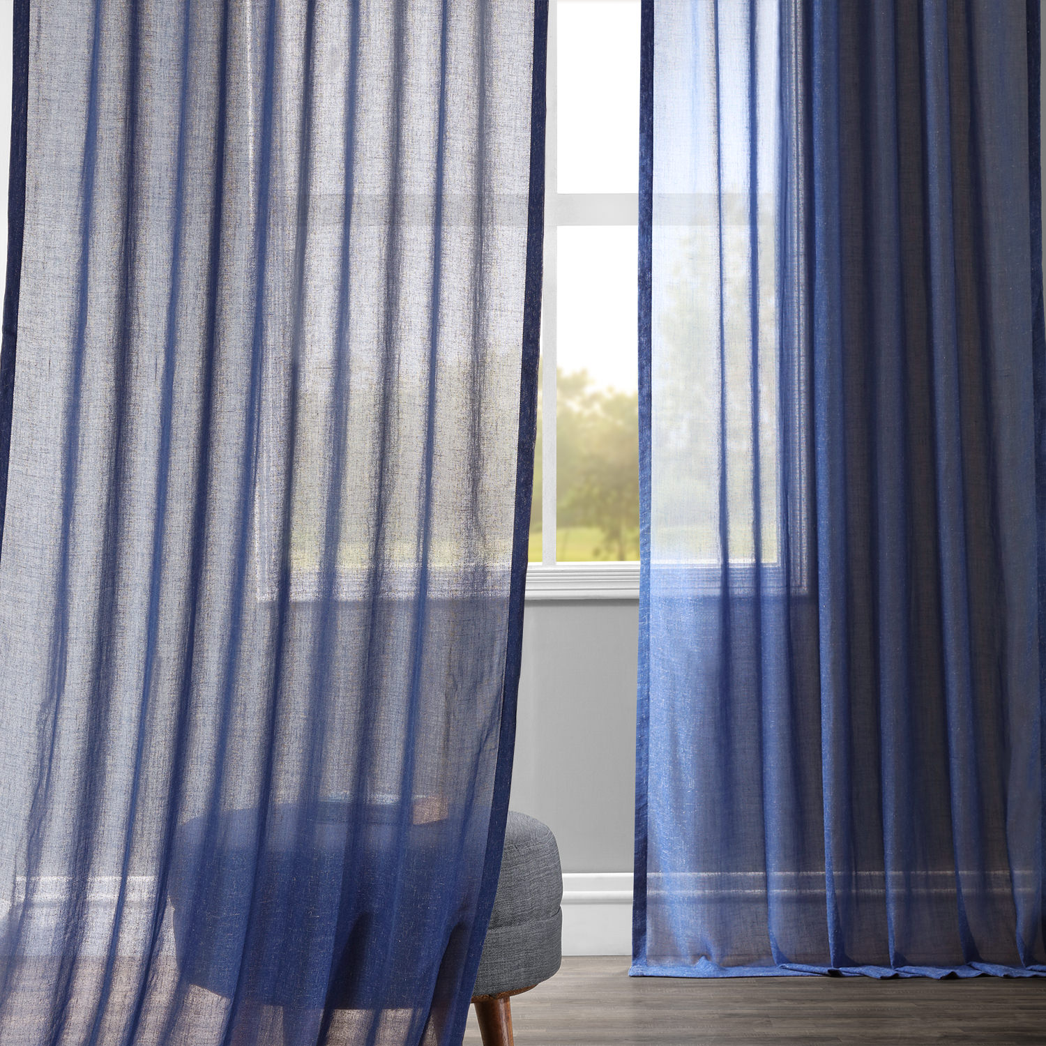 Blue Lapis Faux Linen Sheer Curtain