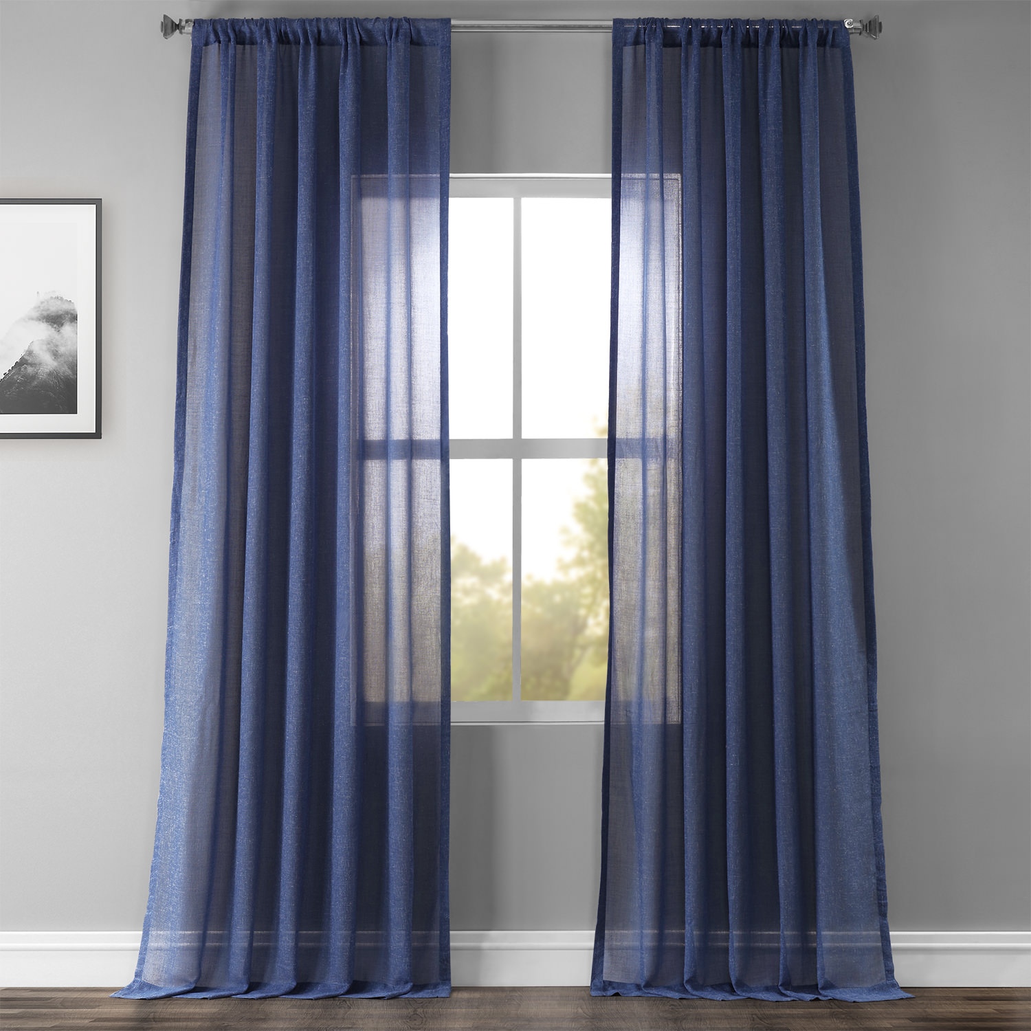 Blue Lapis Faux Linen Sheer Curtain