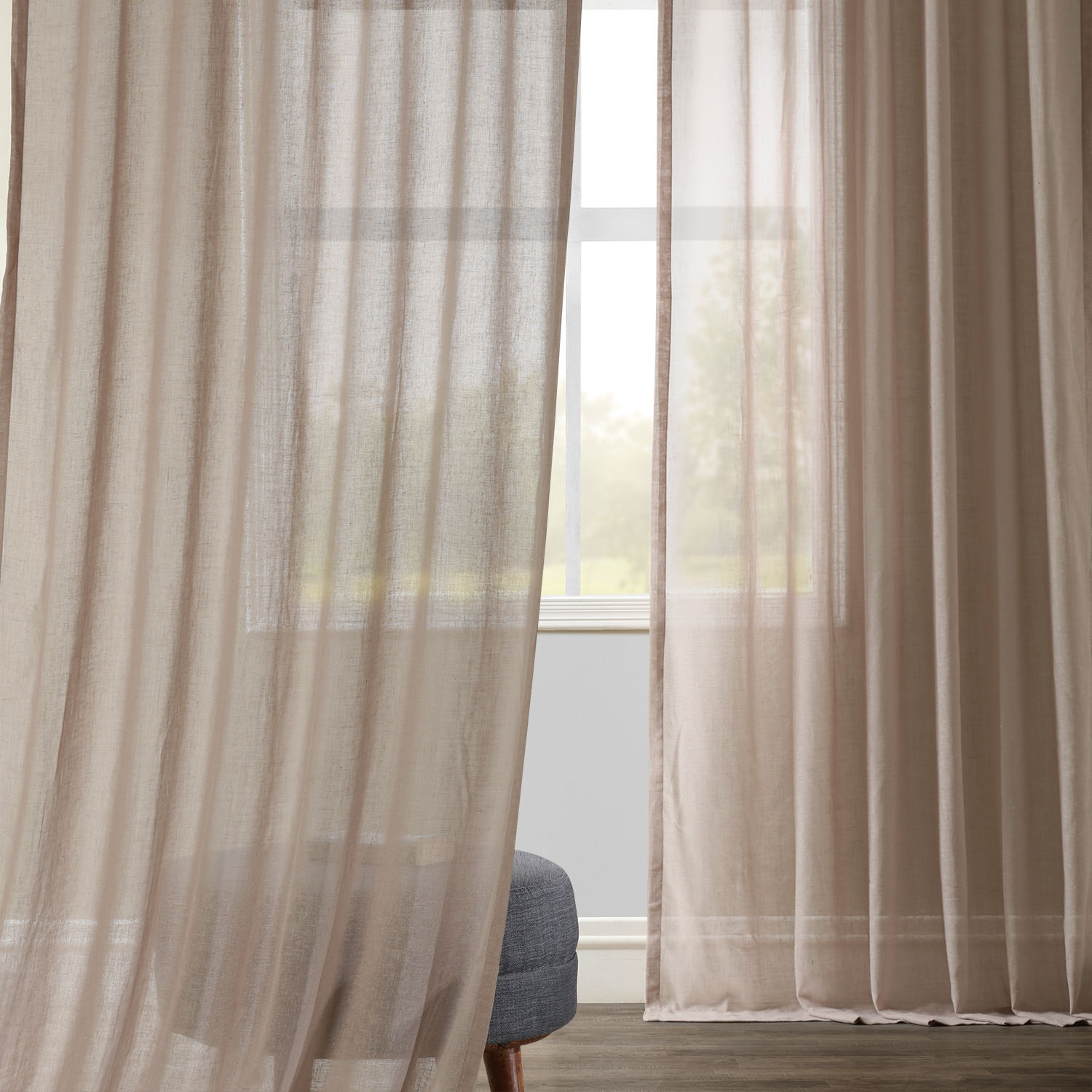 Soft Taupe Faux Linen Sheer Curtain