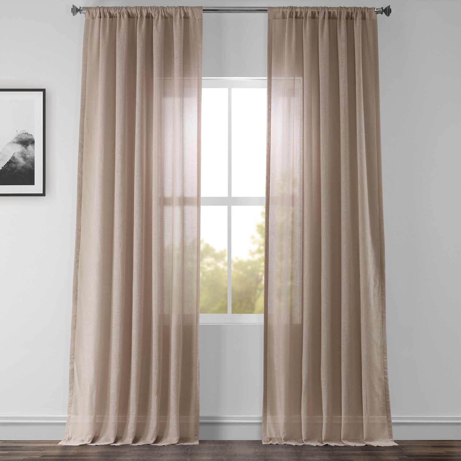 Soft Taupe Faux Linen Sheer Curtain