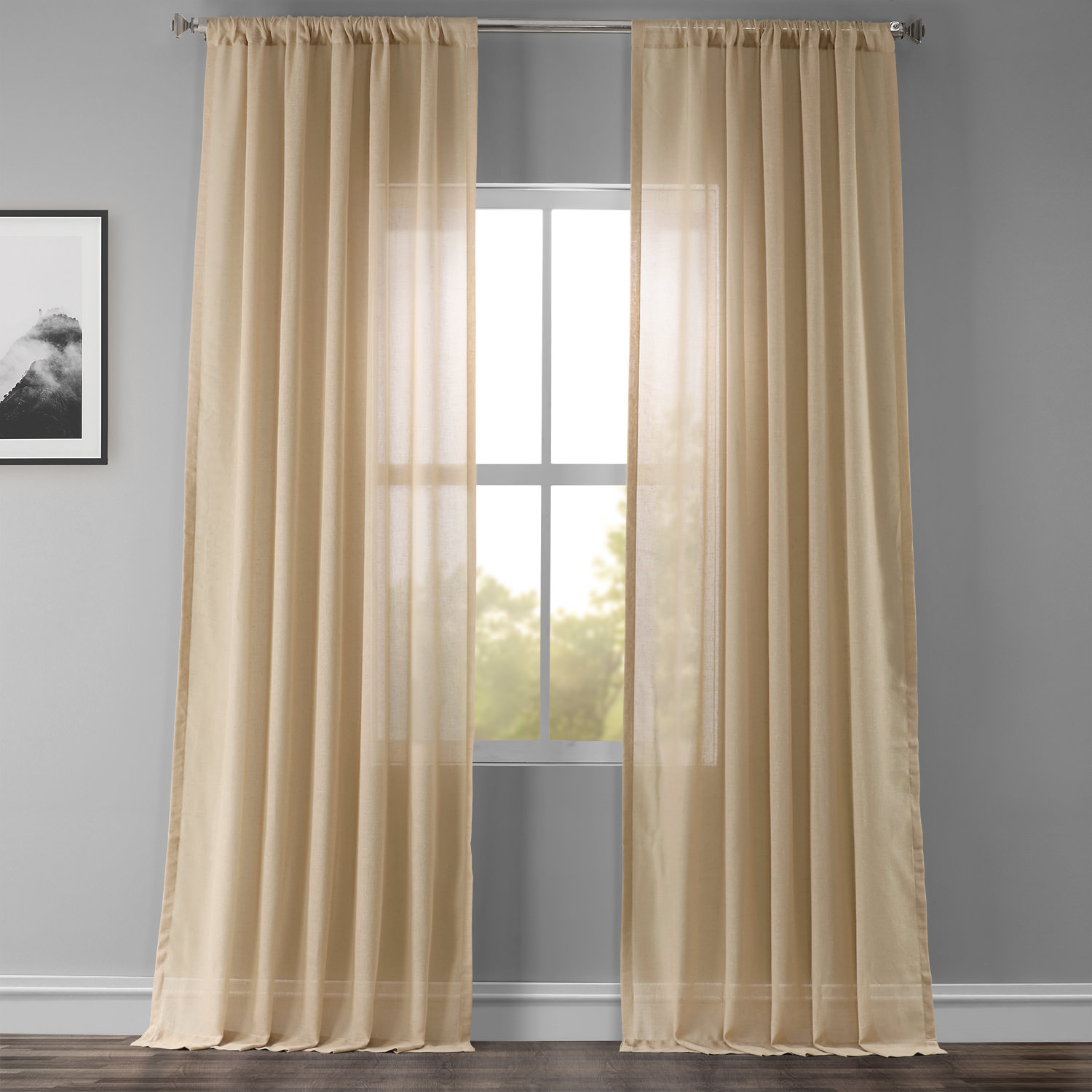 Raffia Tan Faux Linen Sheer Curtain