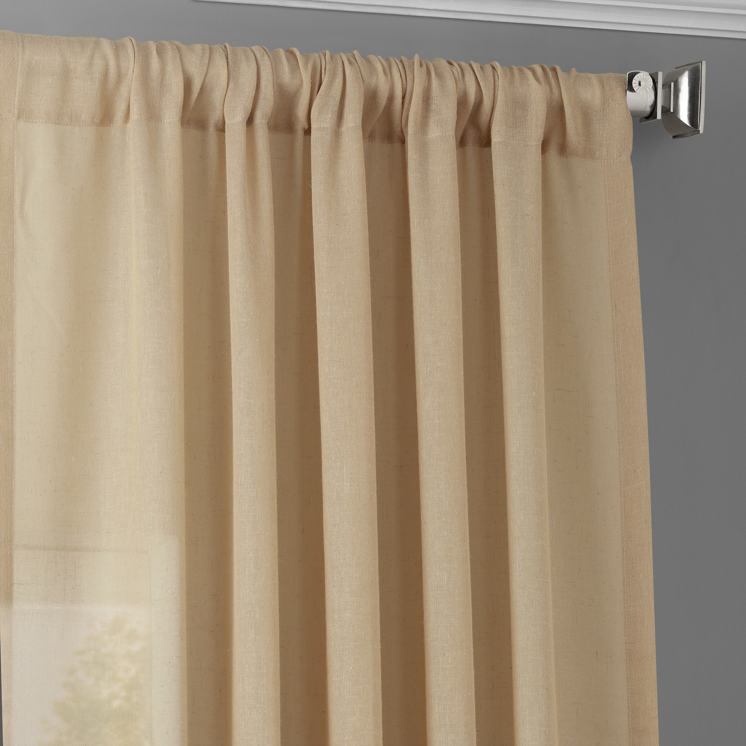 Raffia Tan Faux Linen Sheer Curtain