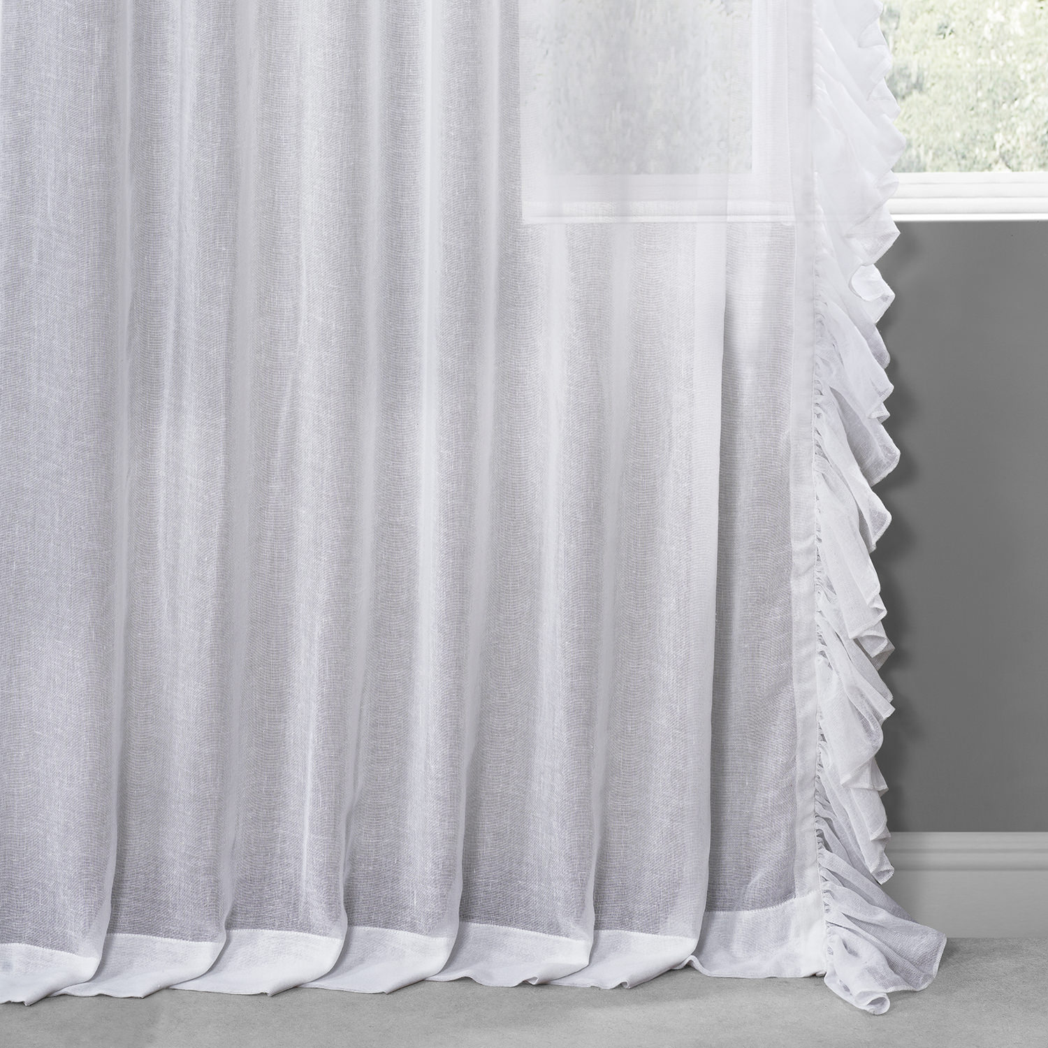 White Orchid Faux Linen Ruffle Sheer Curtain