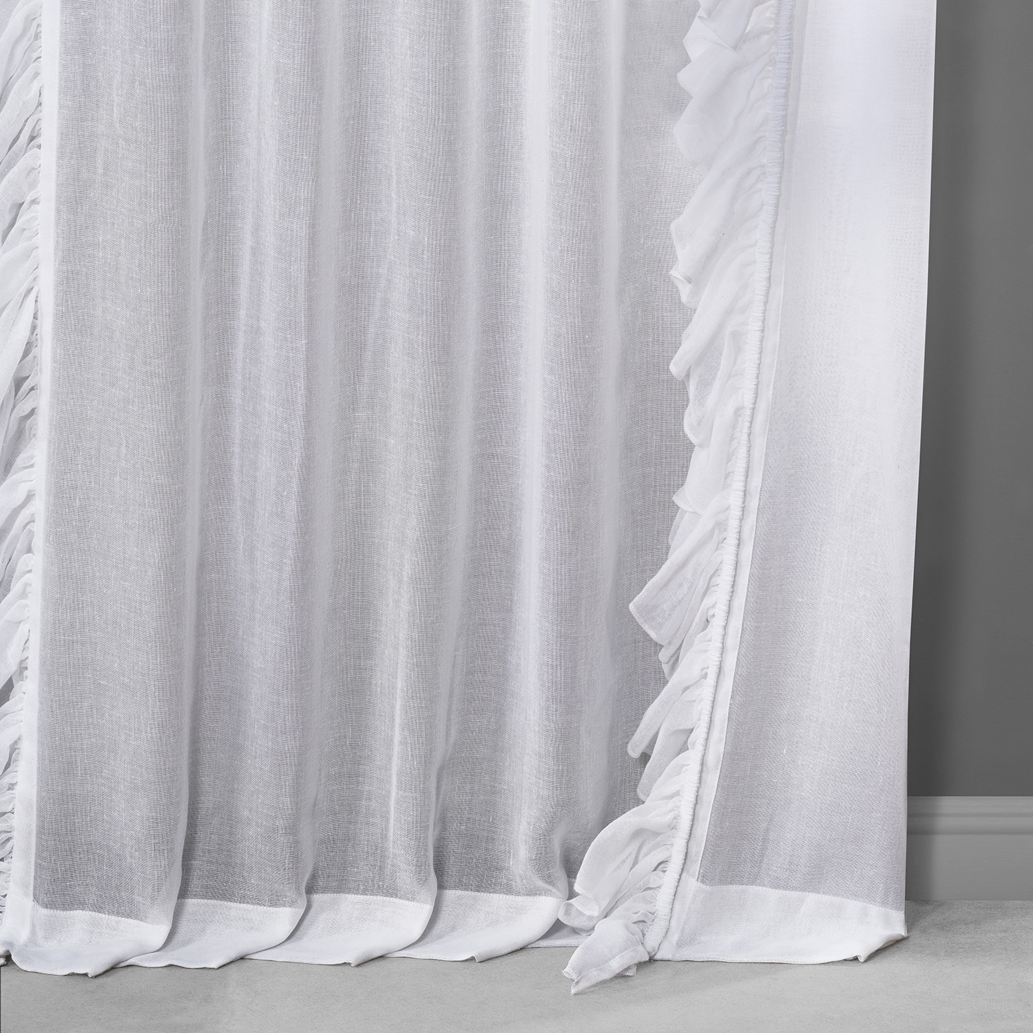 White Orchid Faux Linen Ruffle Sheer Curtain