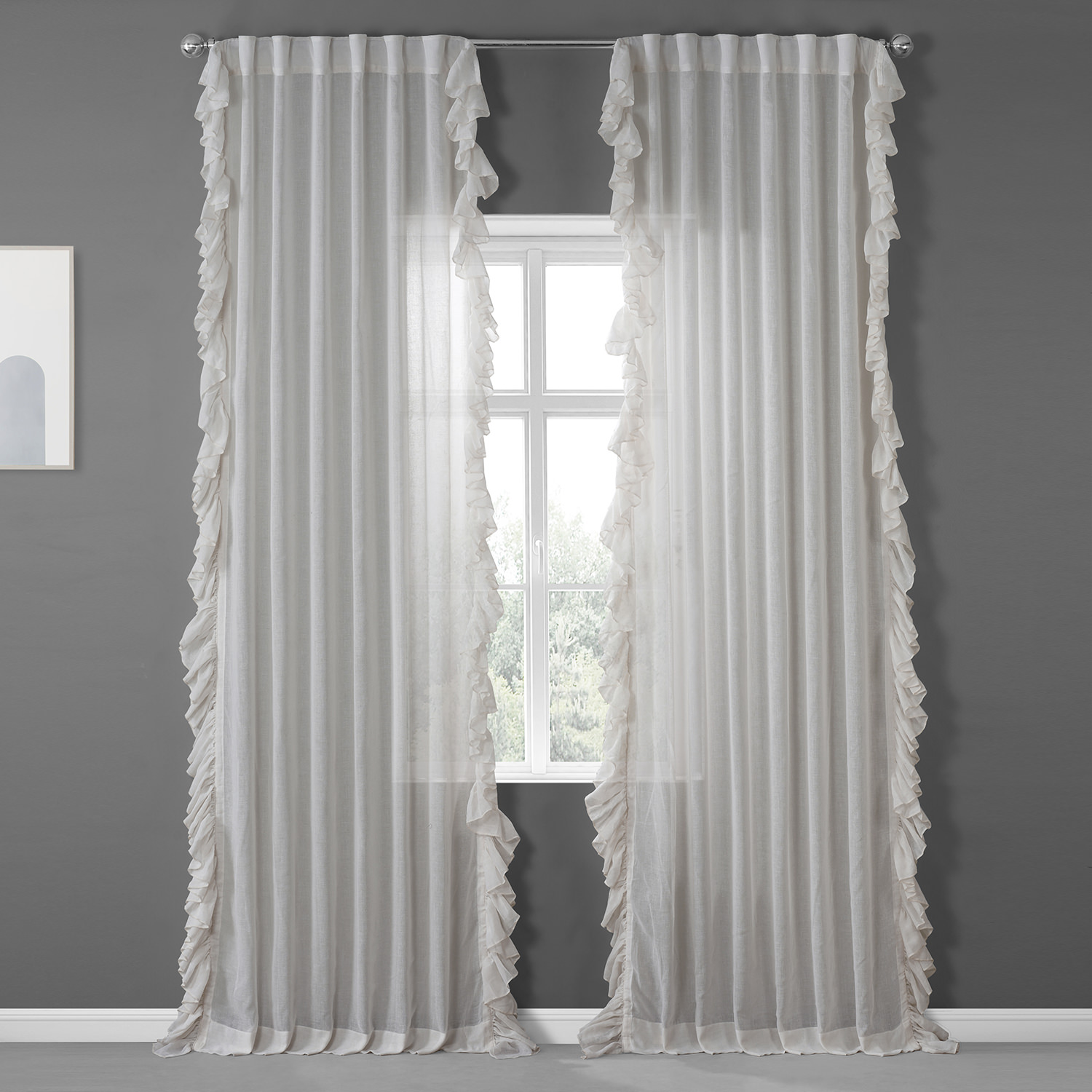 Gardenia Faux Linen Ruffle Sheer Curtain