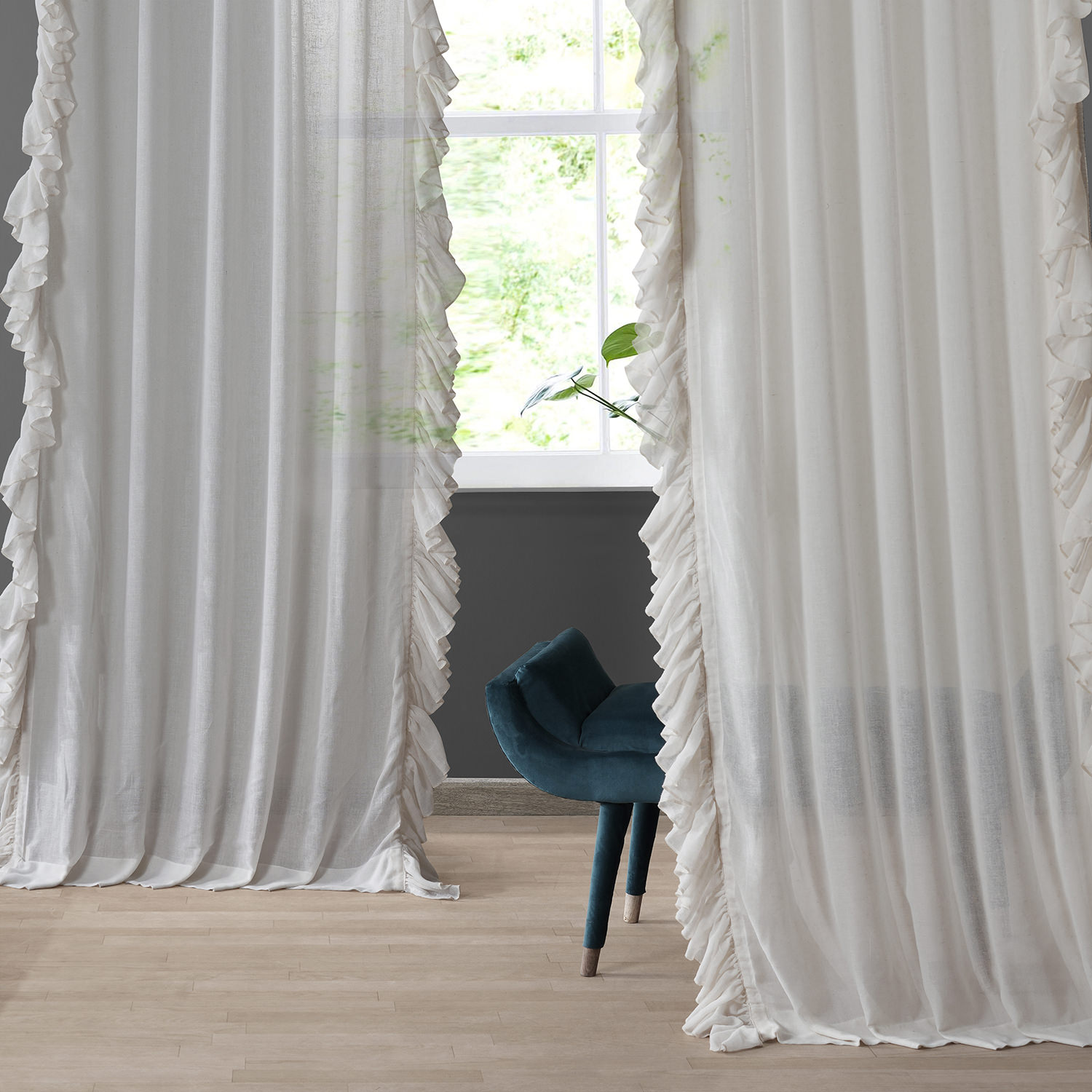 Gardenia Faux Linen Ruffle Sheer Curtain