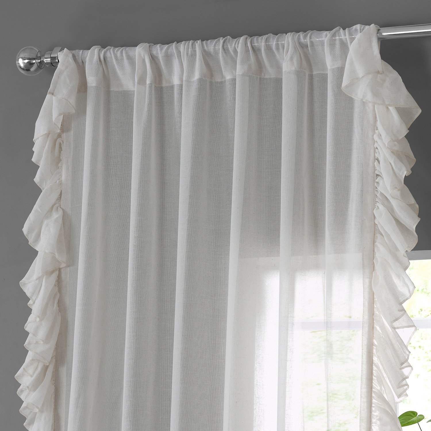 Gardenia Faux Linen Ruffle Sheer Curtain