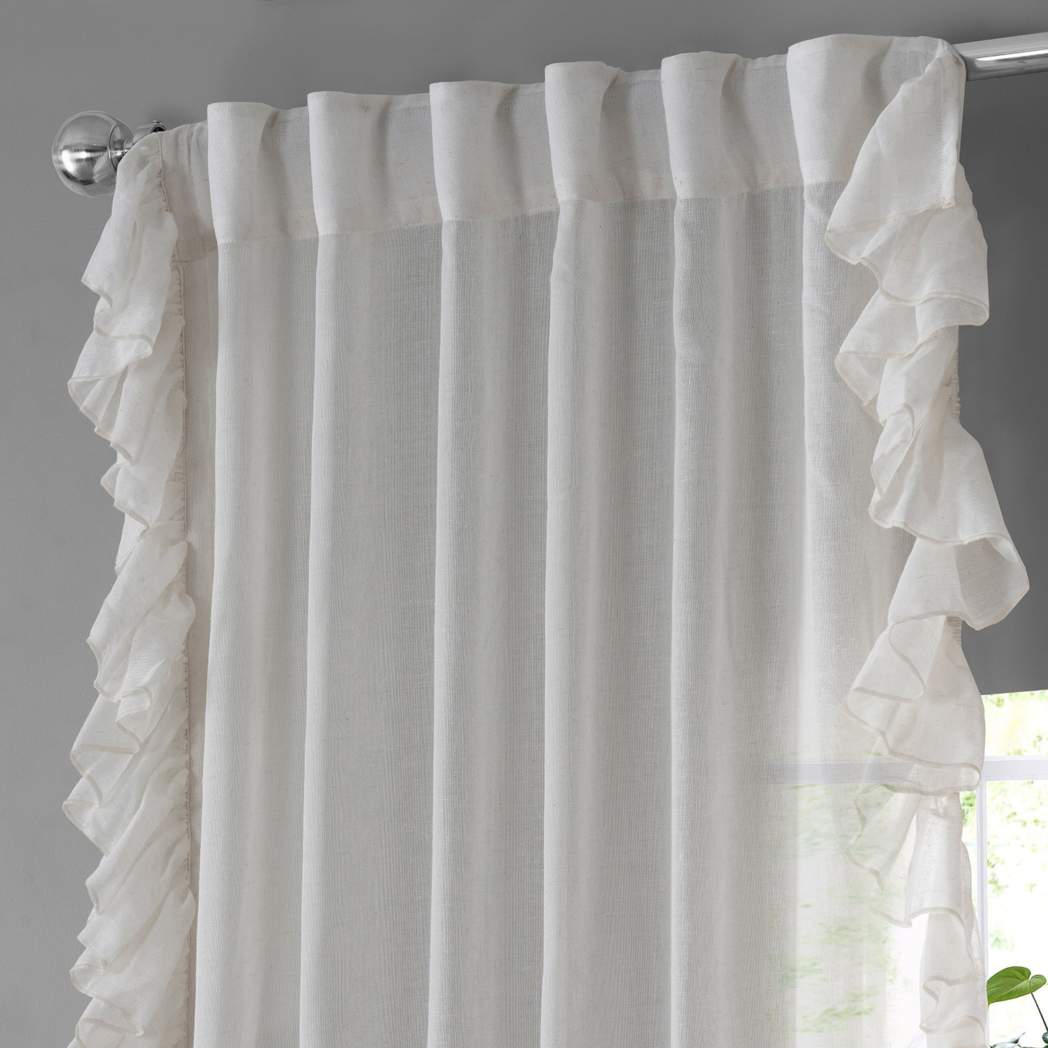 Gardenia Faux Linen Ruffle Sheer Curtain