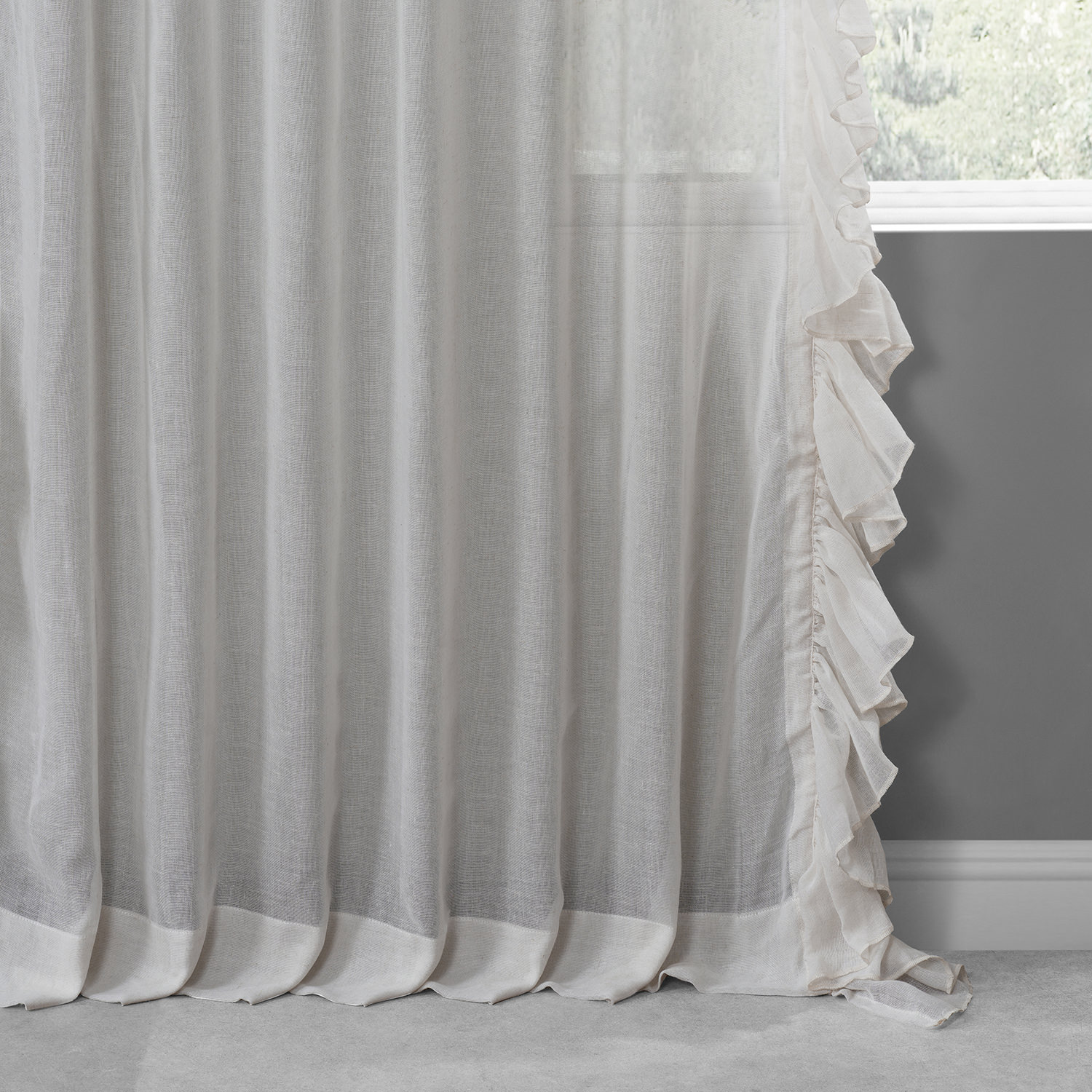 Gardenia Faux Linen Ruffle Sheer Curtain