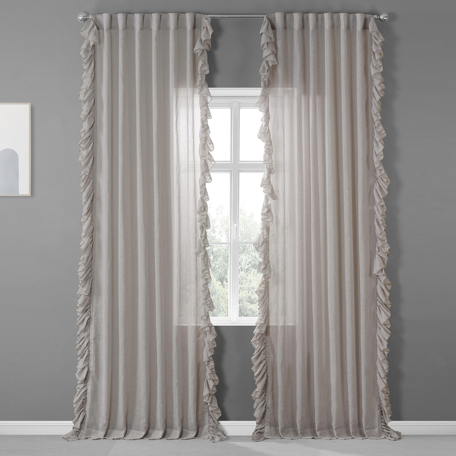 Tumbleweed Faux Linen Ruffle Sheer Curtain