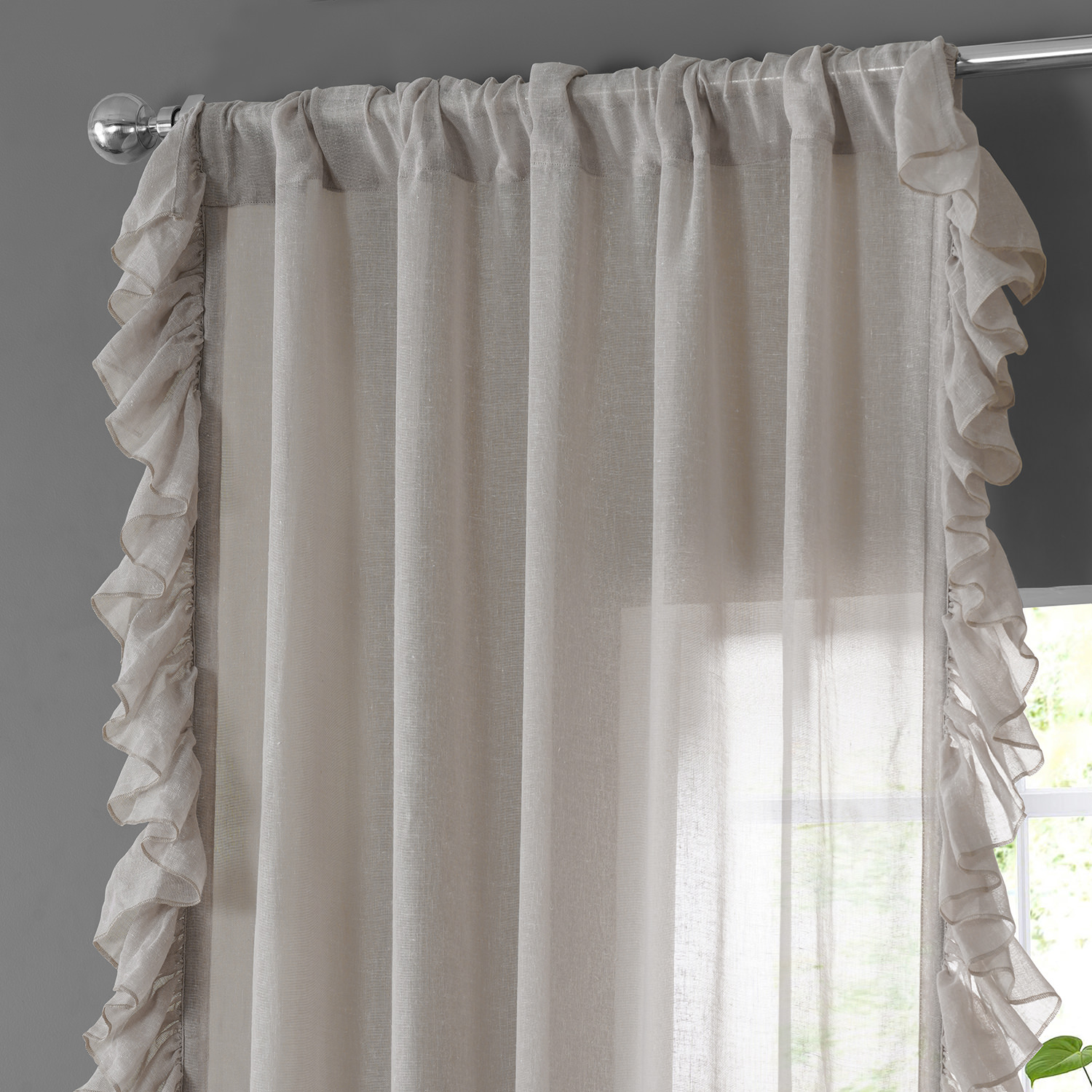 Tumbleweed Faux Linen Ruffle Sheer Curtain