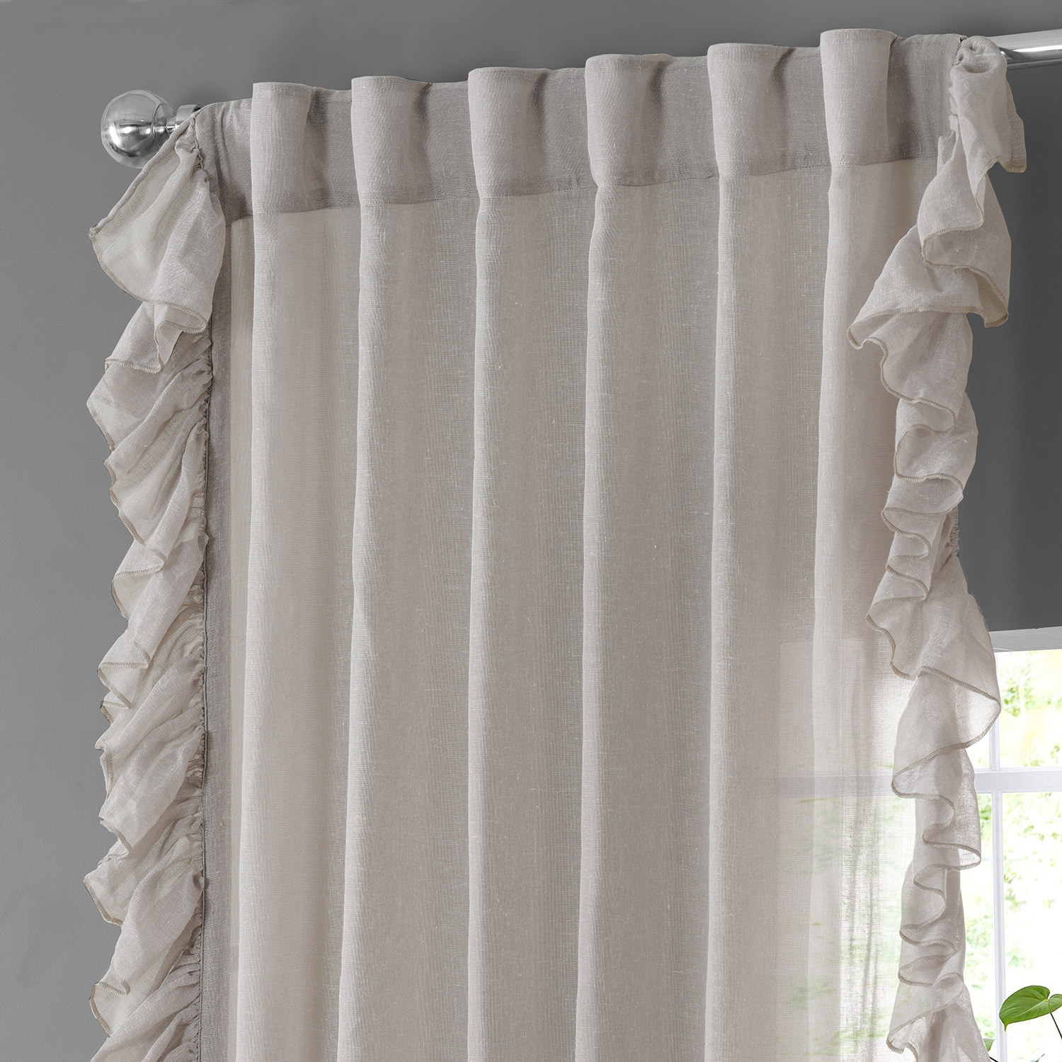 Tumbleweed Faux Linen Ruffle Sheer Curtain