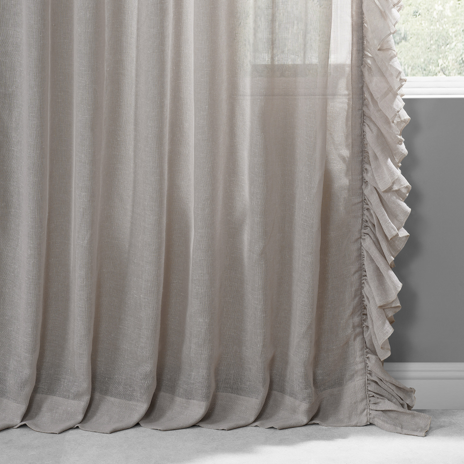 Tumbleweed Faux Linen Ruffle Sheer Curtain