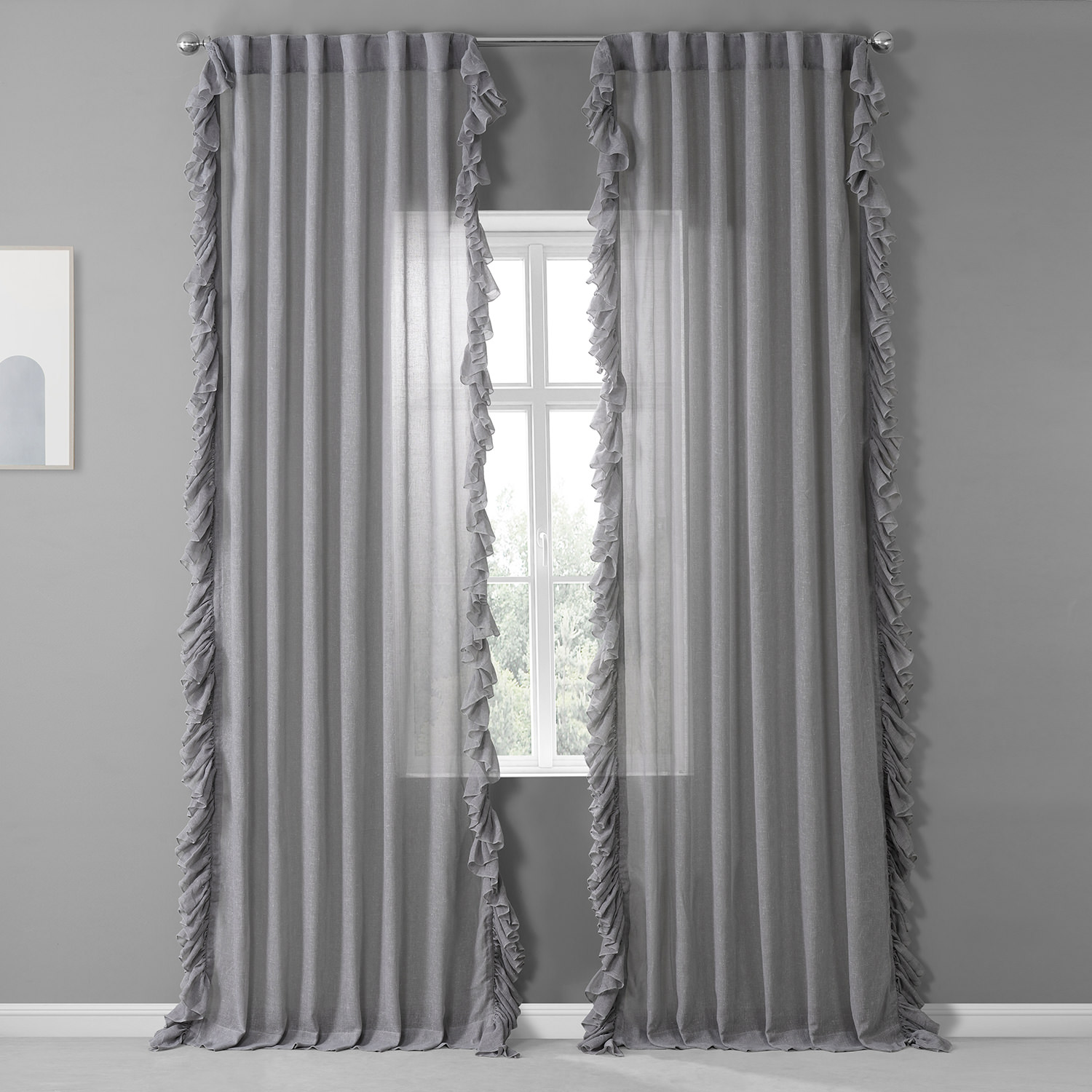 Nickel Faux Linen Ruffle Sheer Curtain