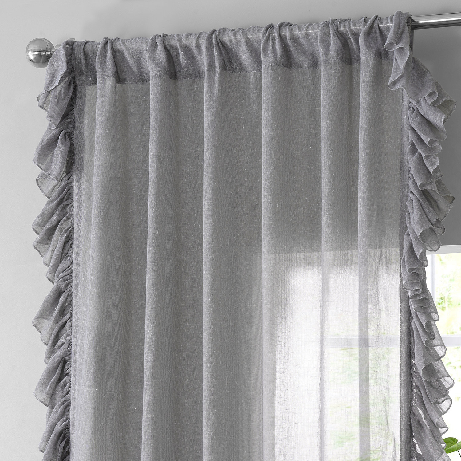 Nickel Faux Linen Ruffle Sheer Curtain