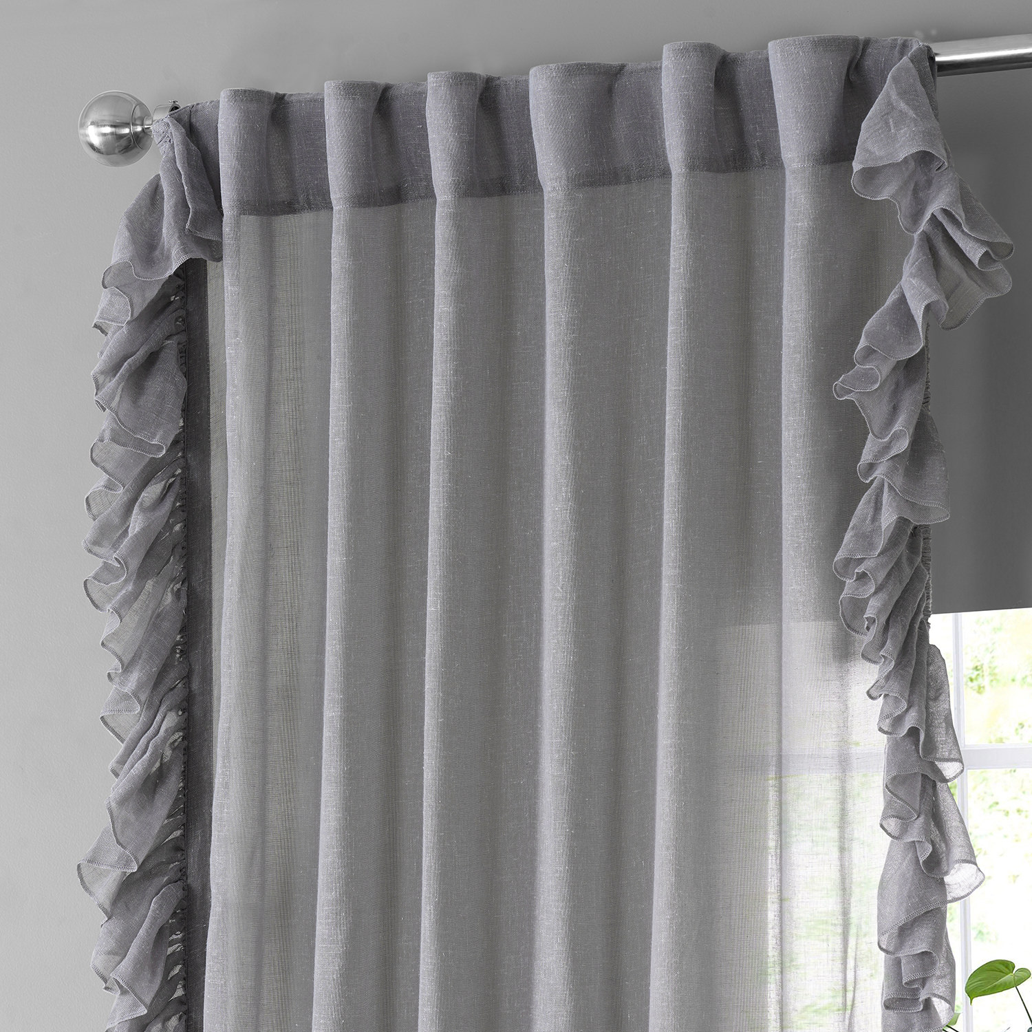 Nickel Faux Linen Ruffle Sheer Curtain