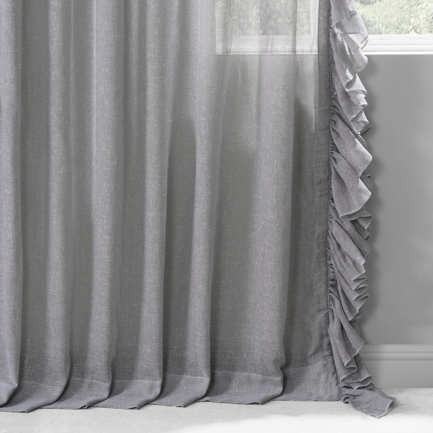 Nickel Faux Linen Ruffle Sheer Curtain