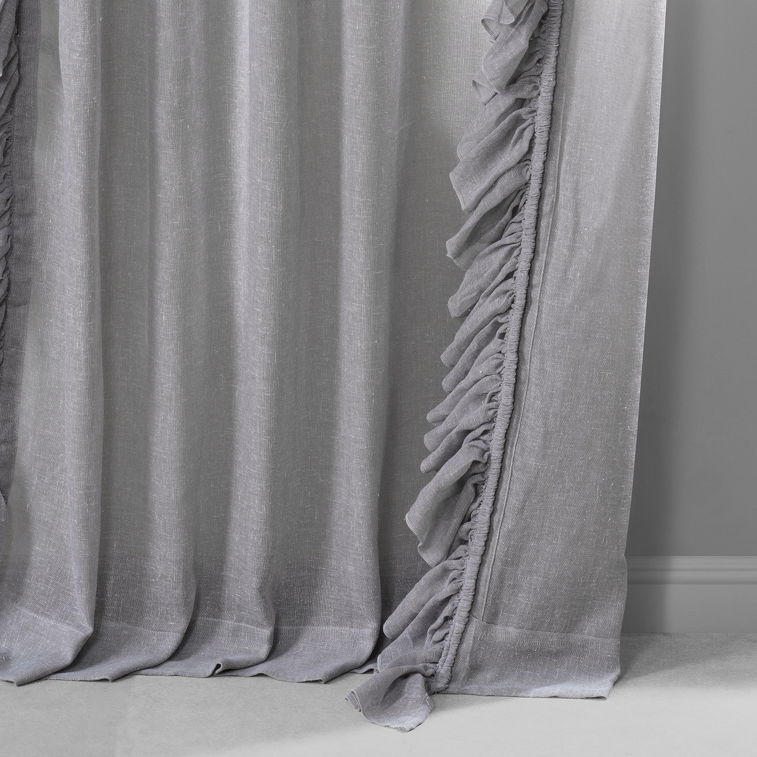 Nickel Faux Linen Ruffle Sheer Curtain