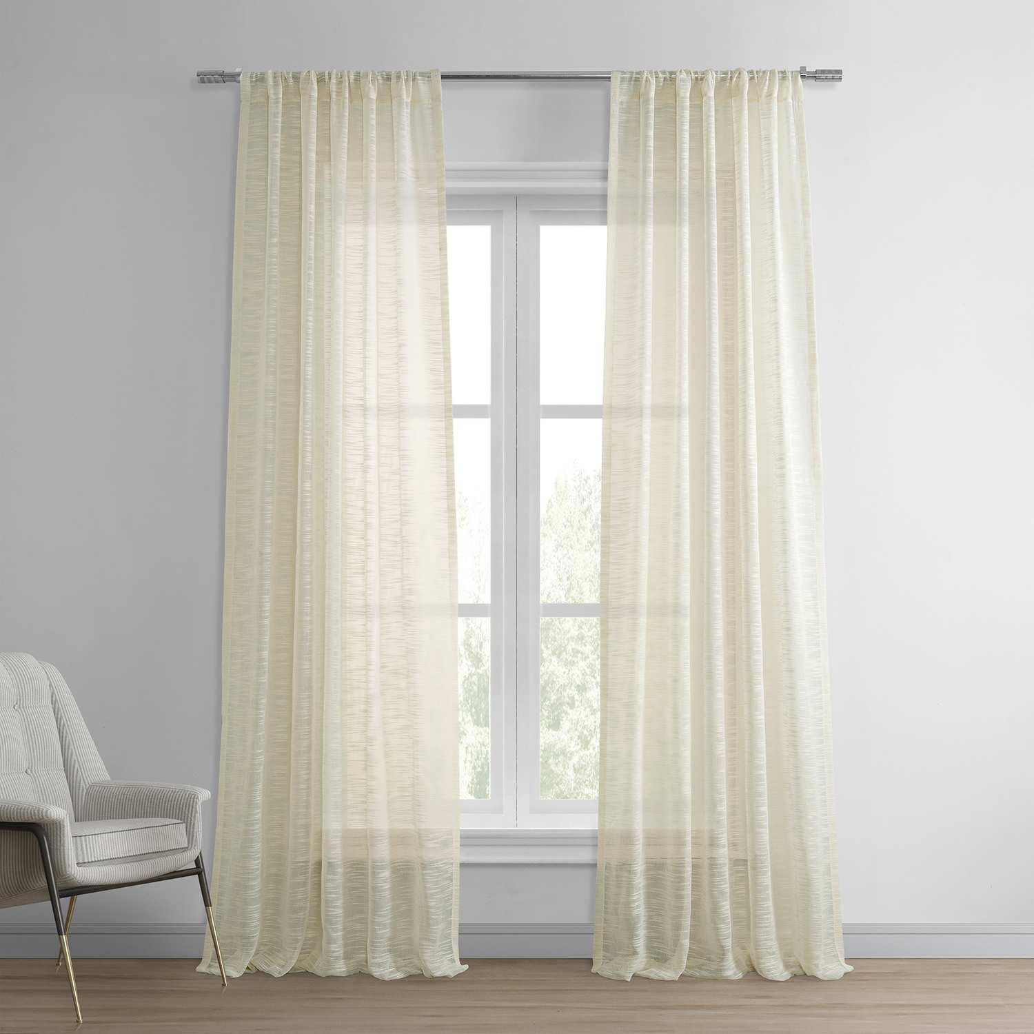 Open Weave Cream Linen Sheer Curtain