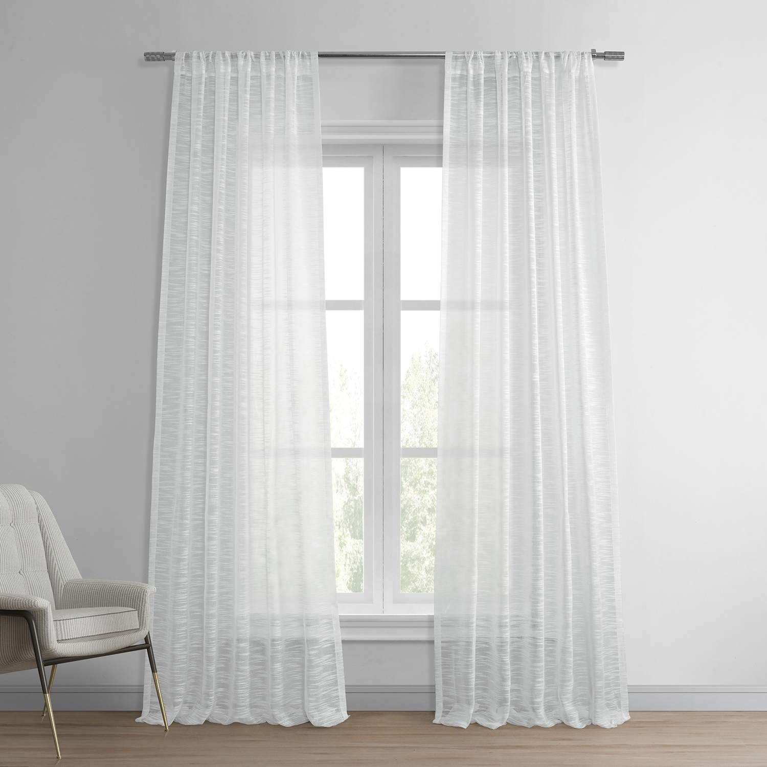 Open Weave White Linen Sheer Curtain