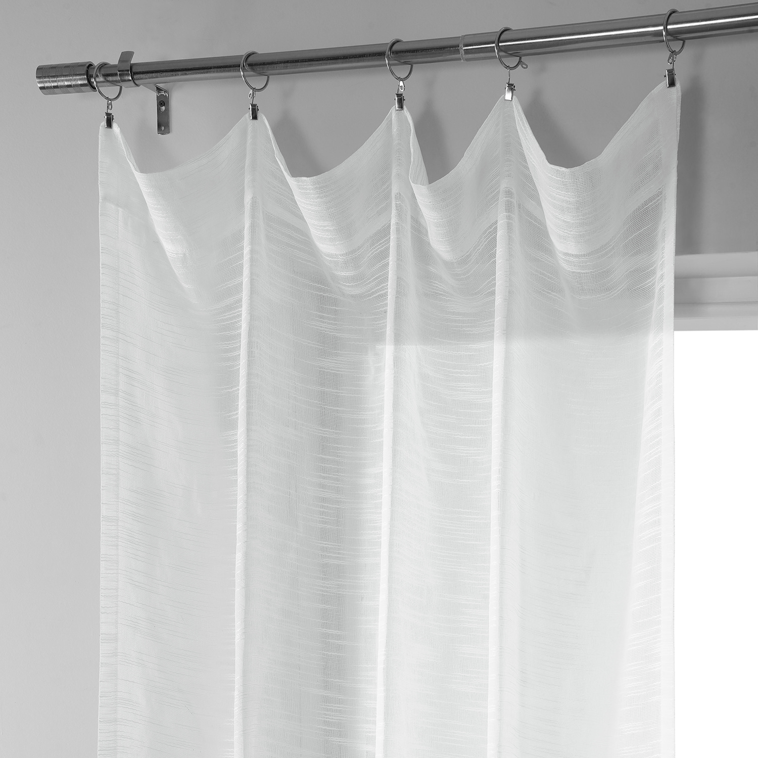 Open Weave White Linen Sheer Curtain