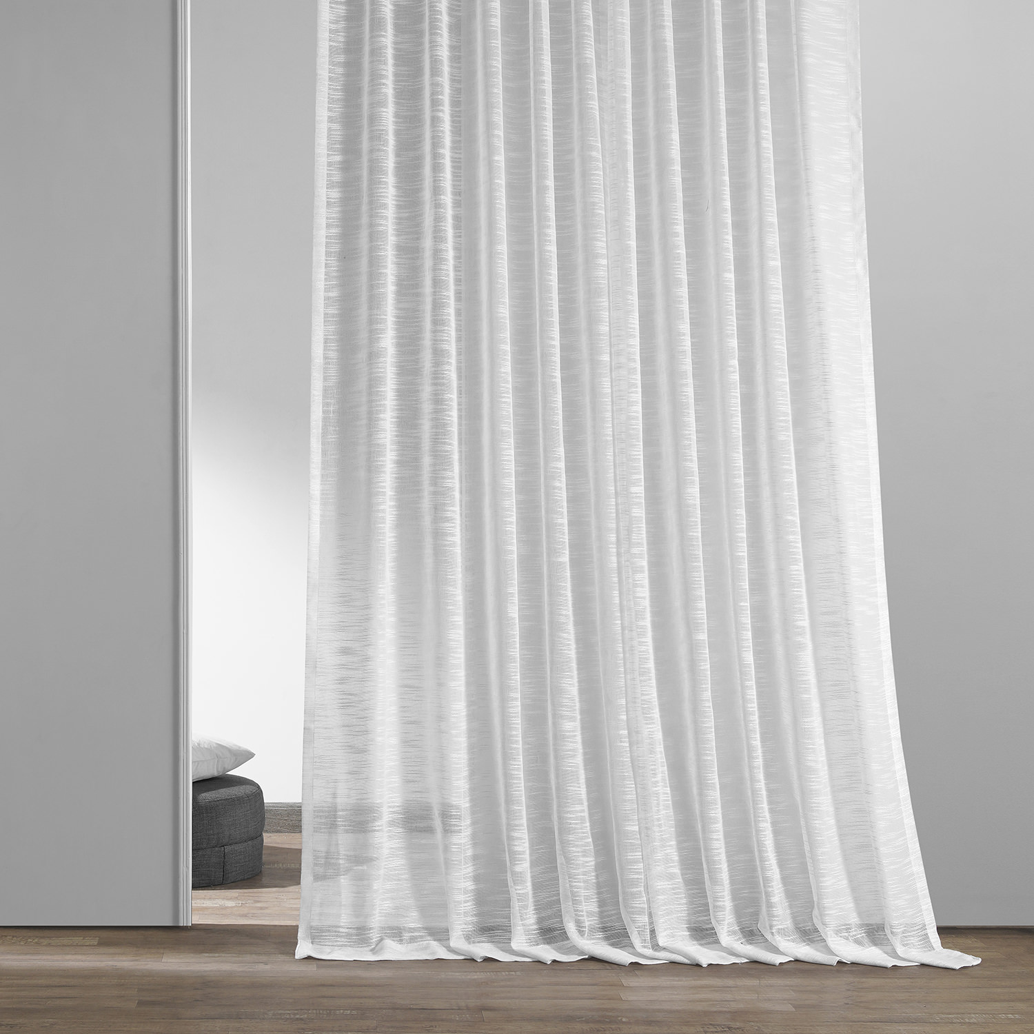 Open Weave White Linen Sheer Curtain