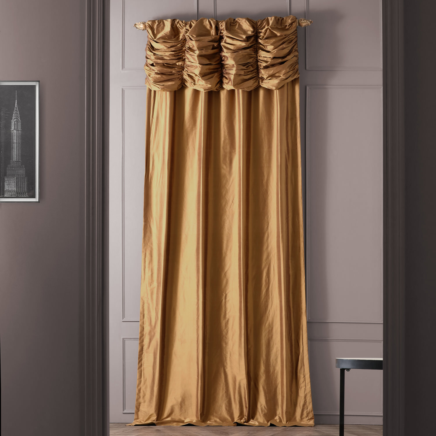 Ruched Brown Gold Thai Silk Curtain