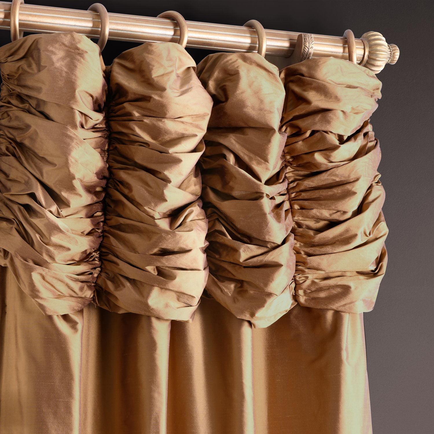 Ruched Brown Gold Thai Silk Curtain