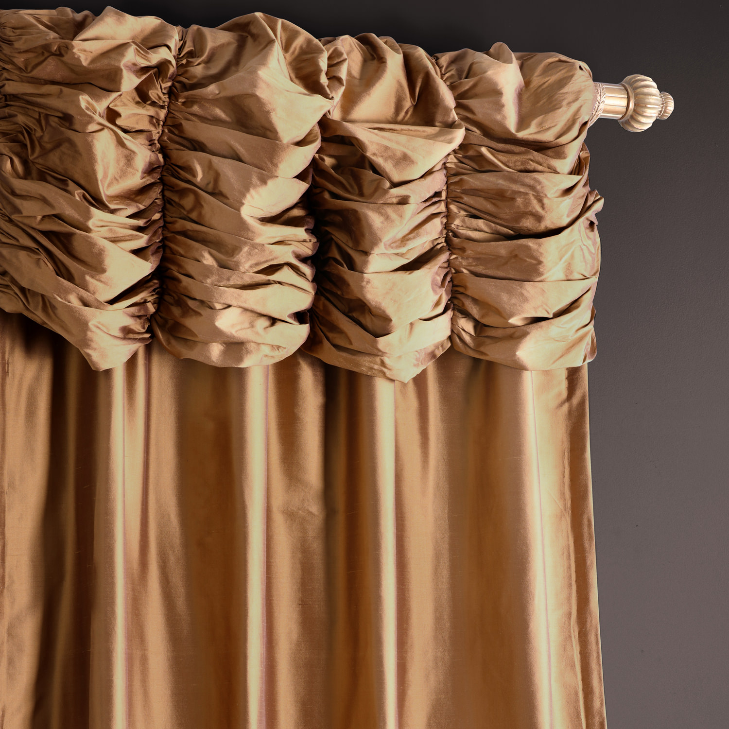 Ruched Brown Gold Thai Silk Curtain